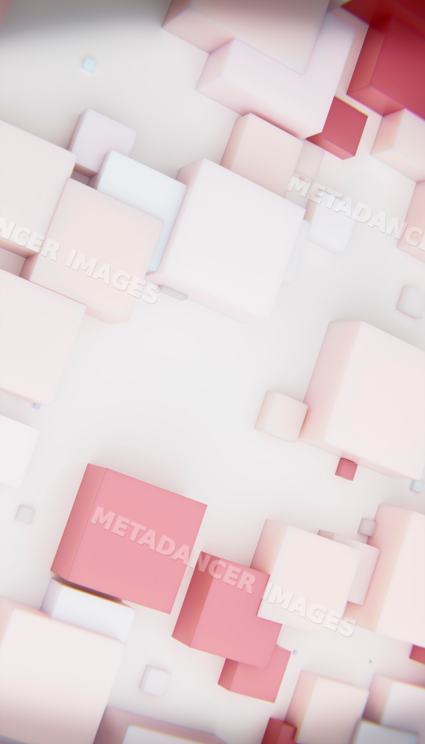 A digital 3d rendering of floating pink and white abstract cubes