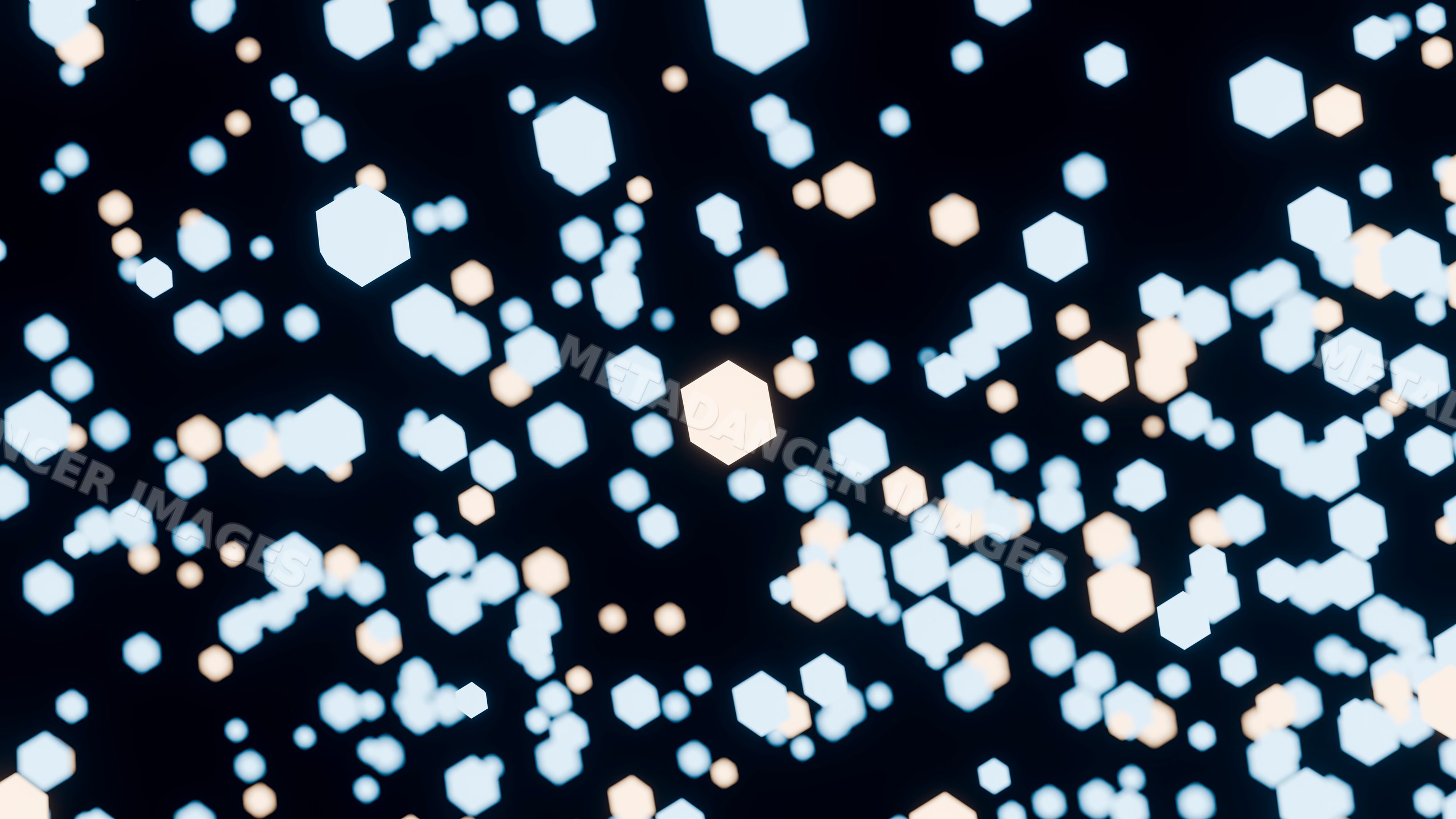 Glowing blue and white hexagon shapes on dark background