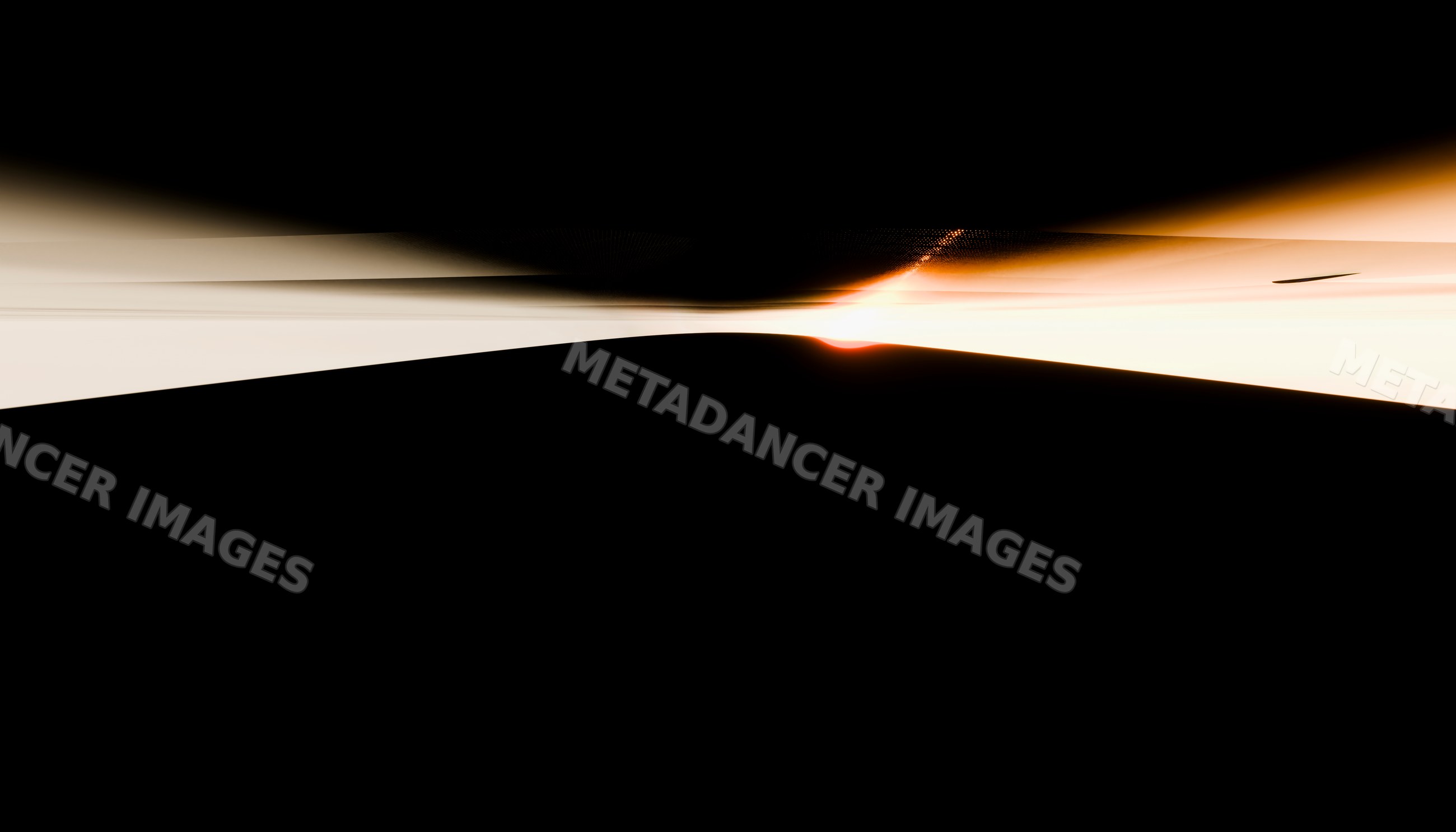 Abstract digital rendering of a glowing horizon with dark silhouette