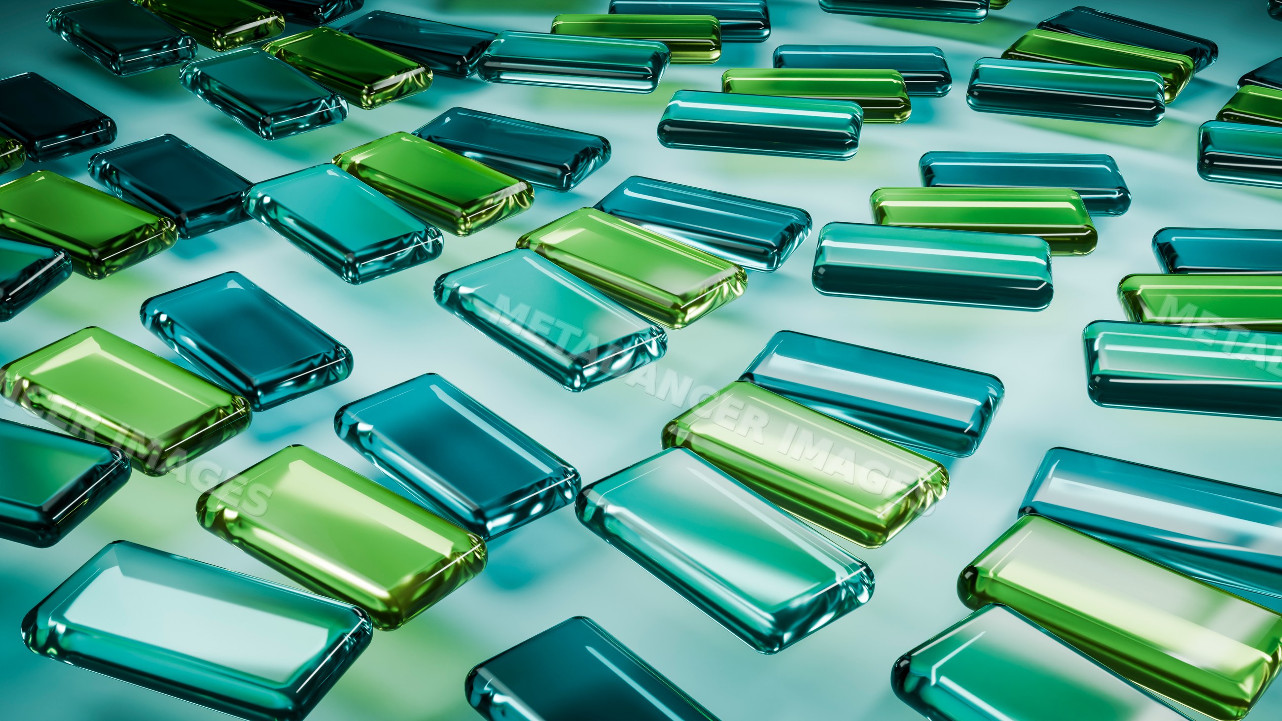 Rectangular green and blue glass tiles pattern