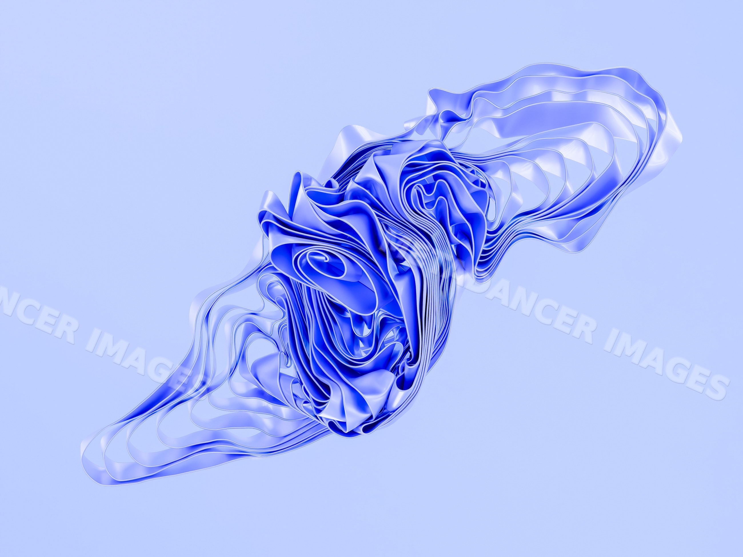 Blue abstract folded shape with flowing lines and smooth texture