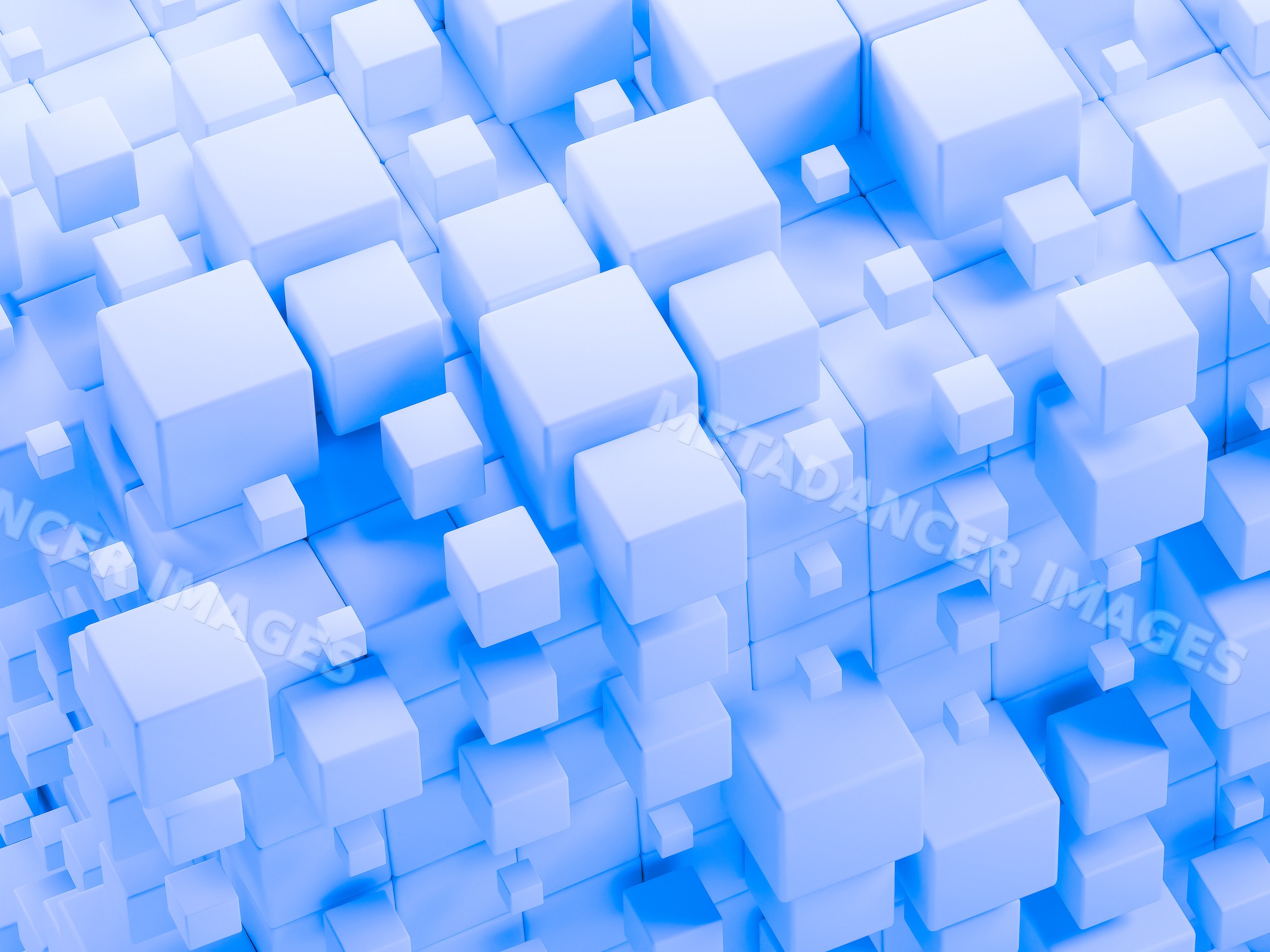 Abstract digital 3d blue cubes floating
