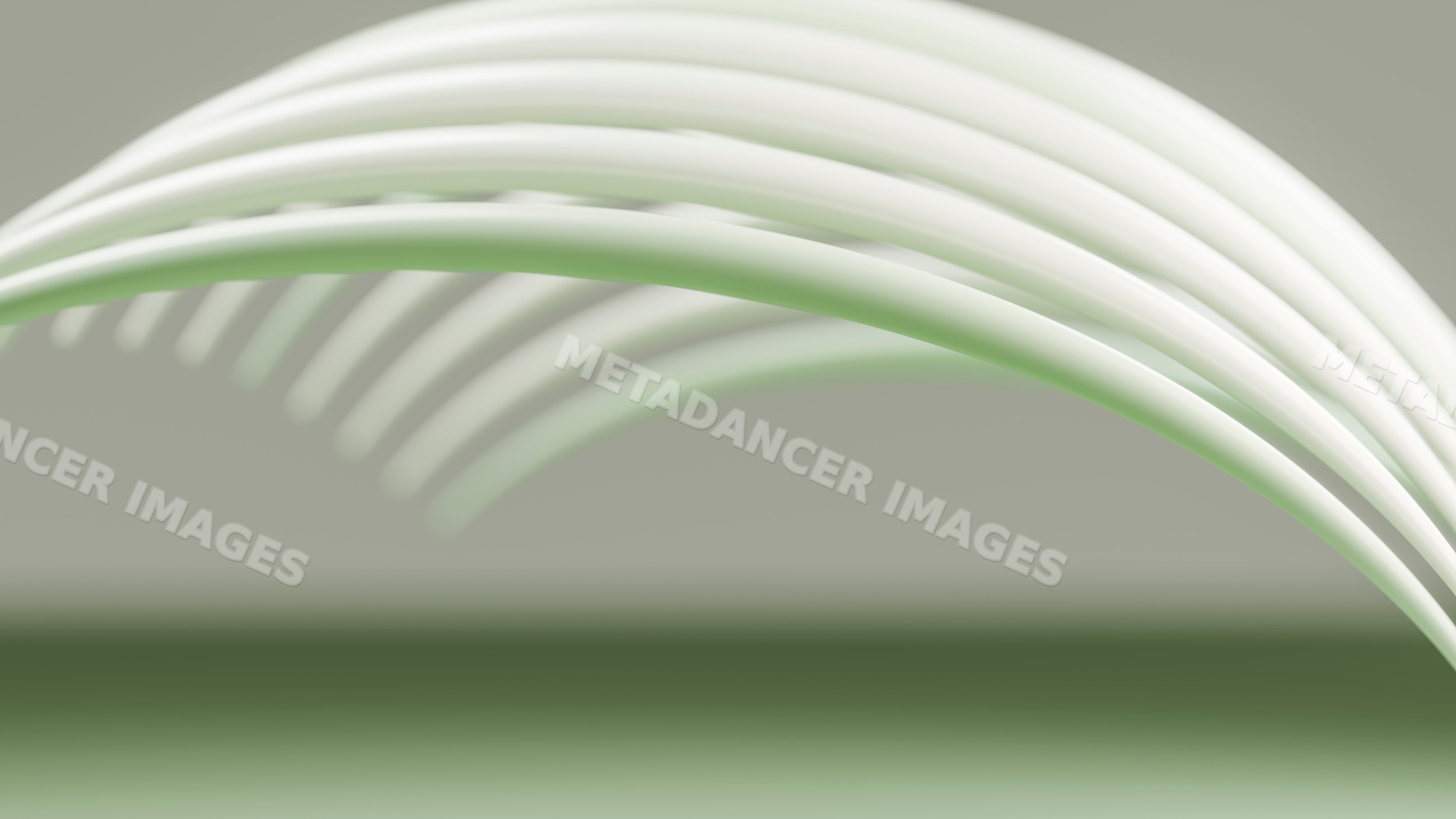 Curved white tubes creating abstract arches with green gradient