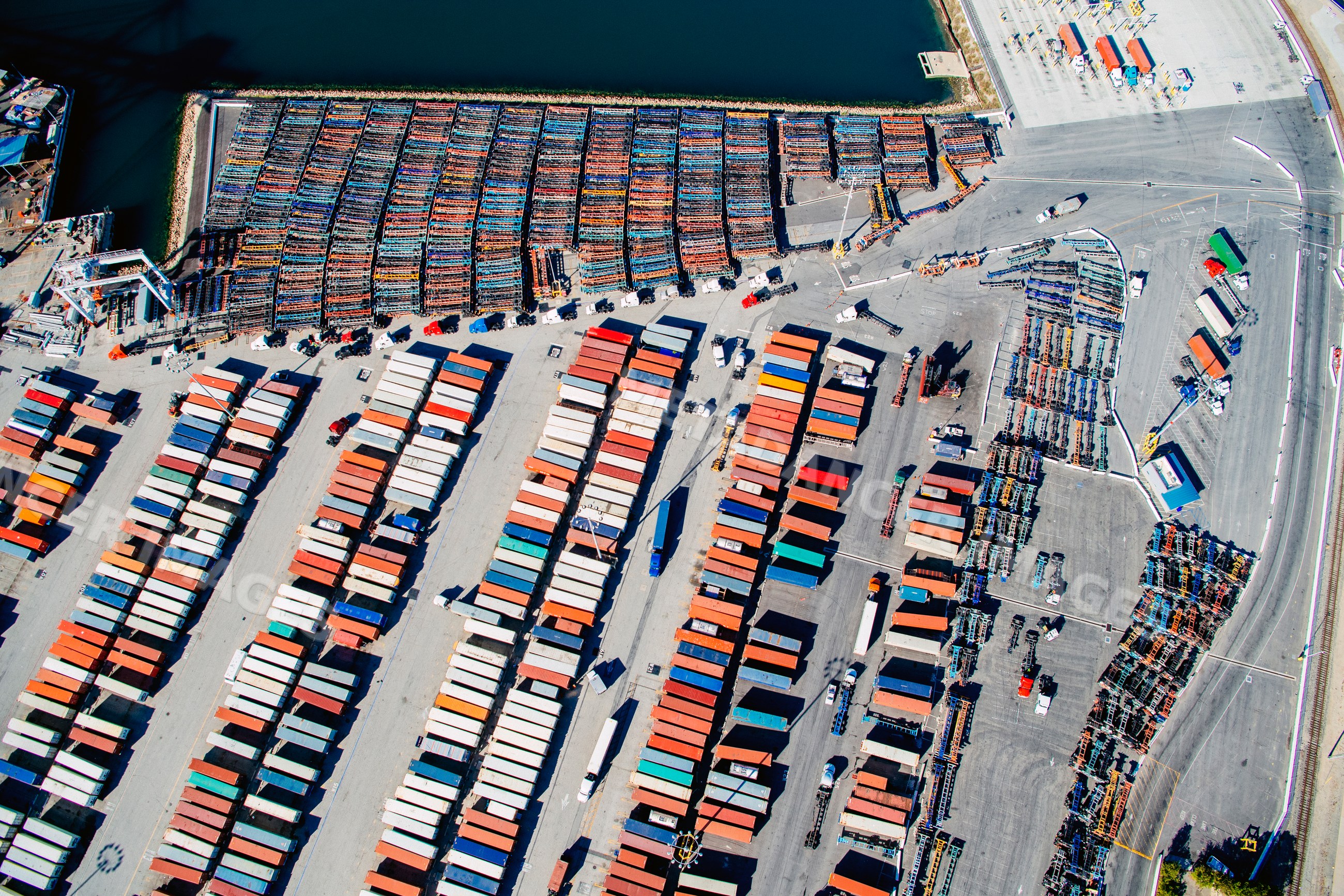 Aerial view of container terminal at Port of Long Beach