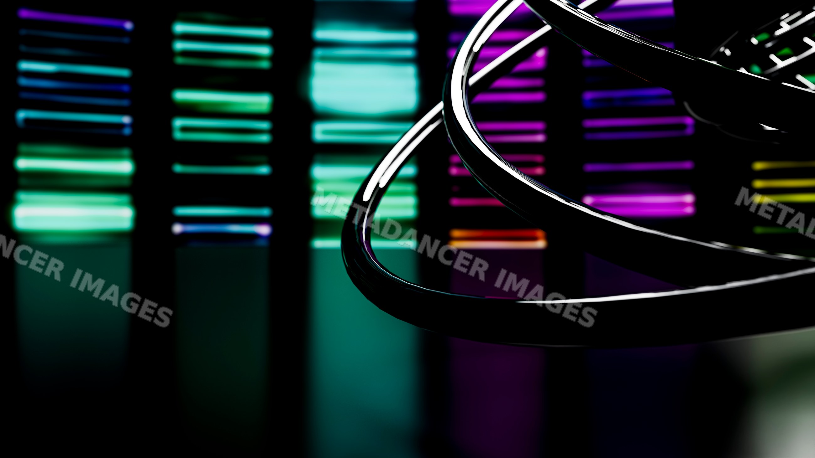 Dna double helix model with colorful genetic code bars