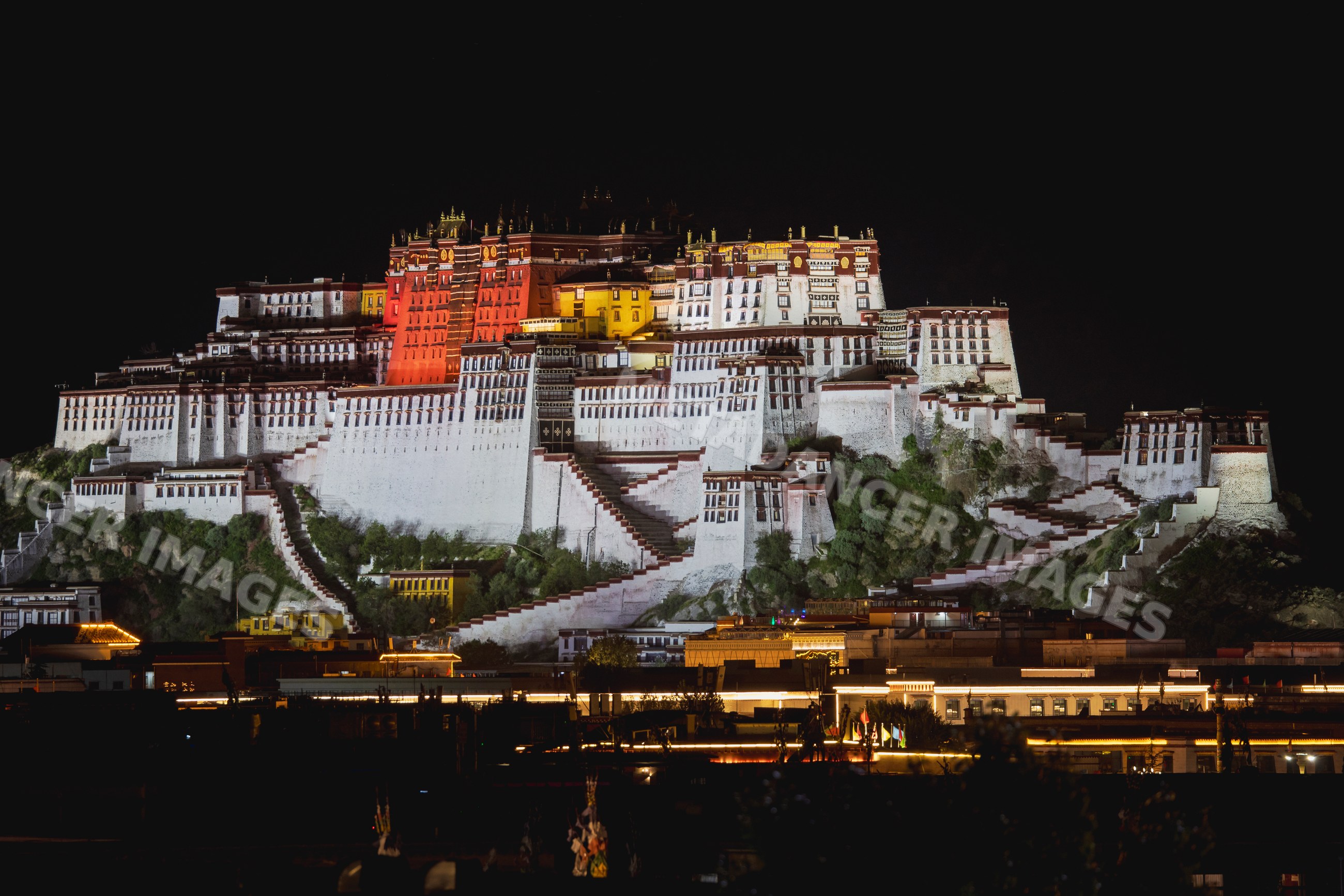 Potala Palace illuminated at night in lhasa, tibet