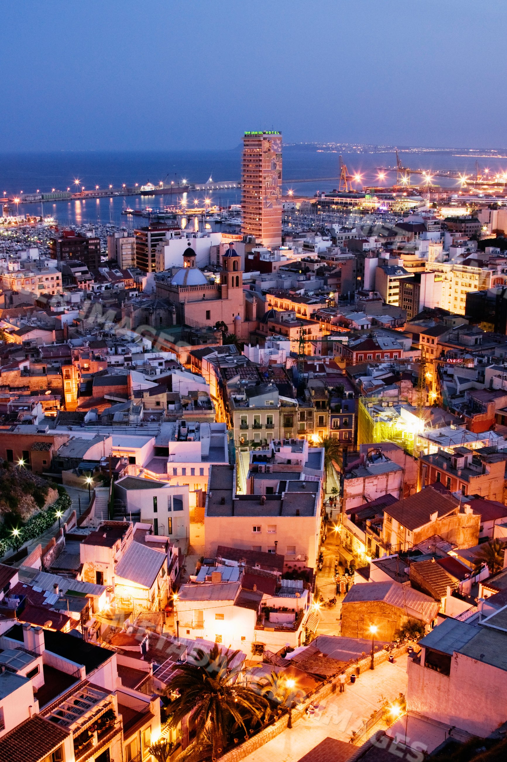 Night cityscape of costa blanca coastal city