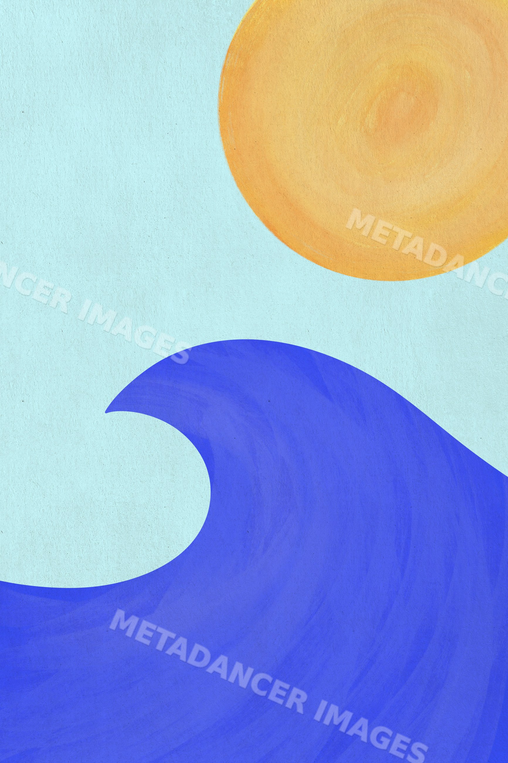 Large blue wave under yellow sun illustration