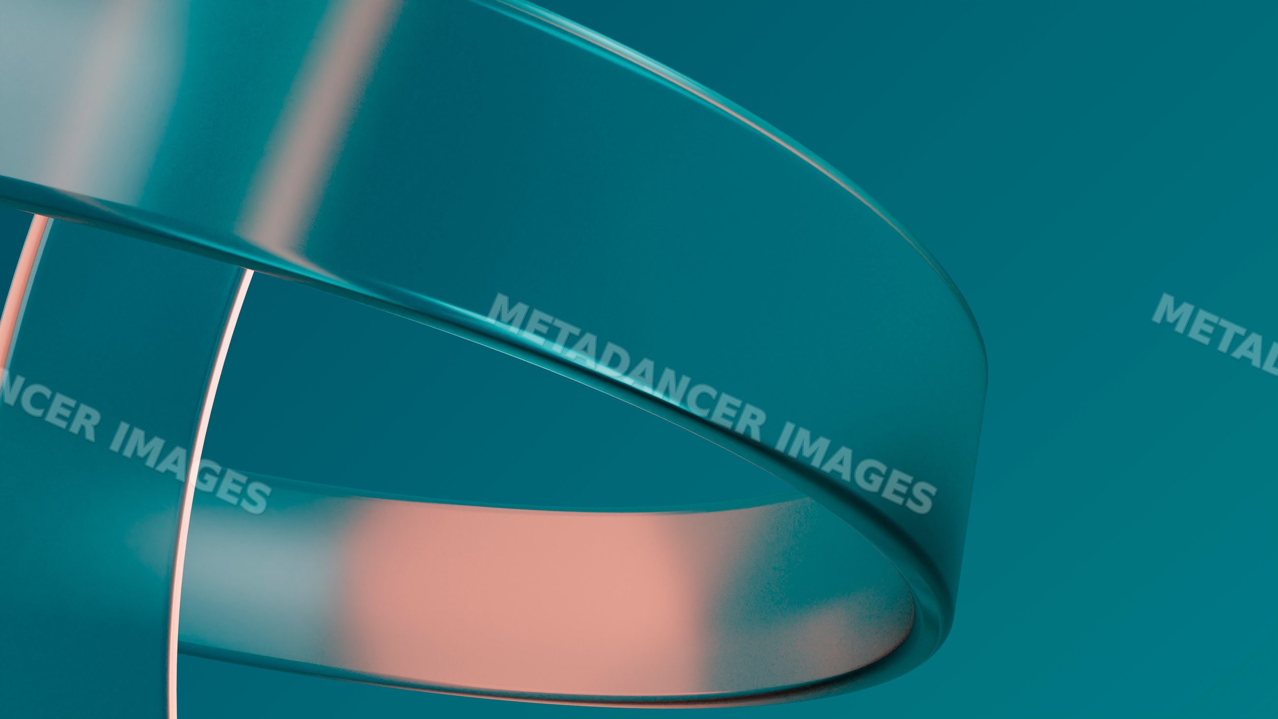 Abstract curved glossy ribbon shape with teal and pink gradient