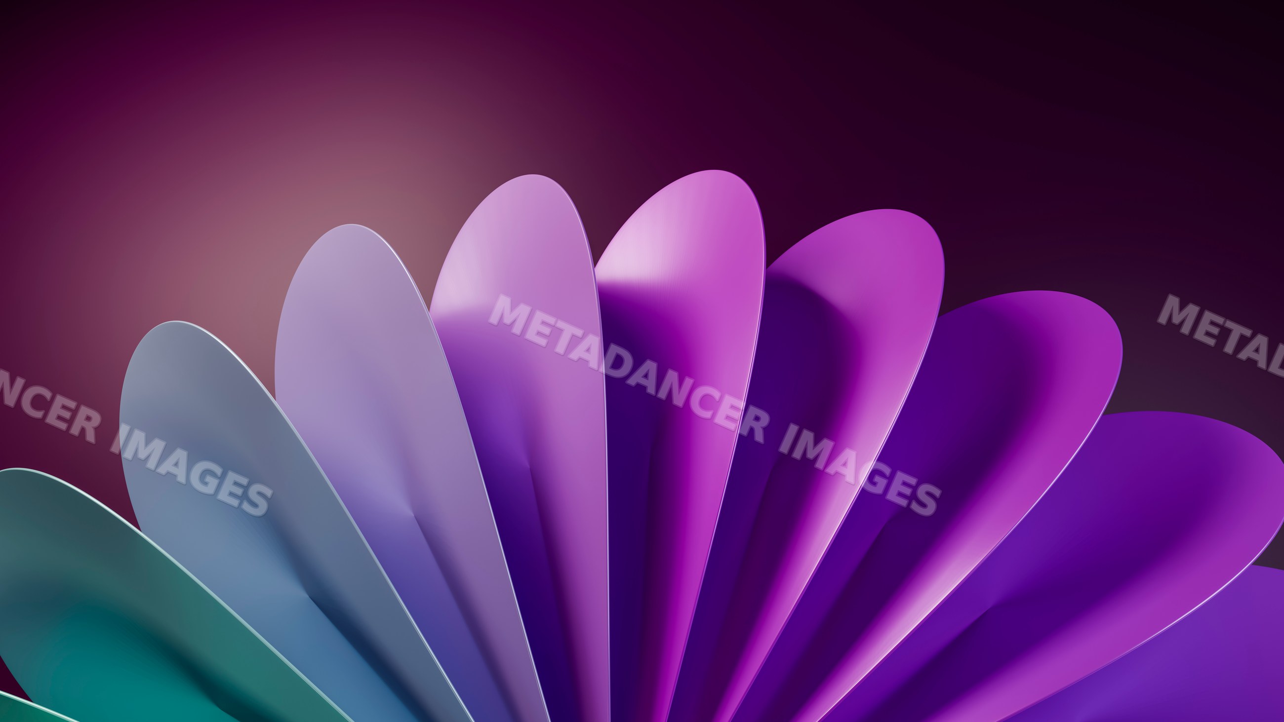 Abstract colorful fan with curved blades in purple and blue gradient
