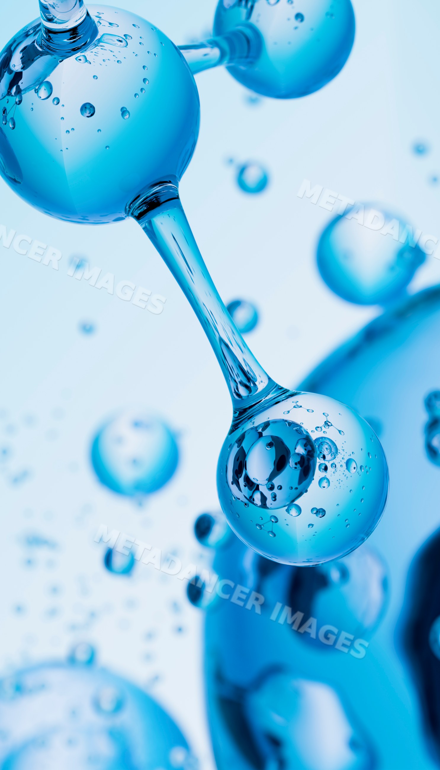 Water molecules connected by hydrogen bonds