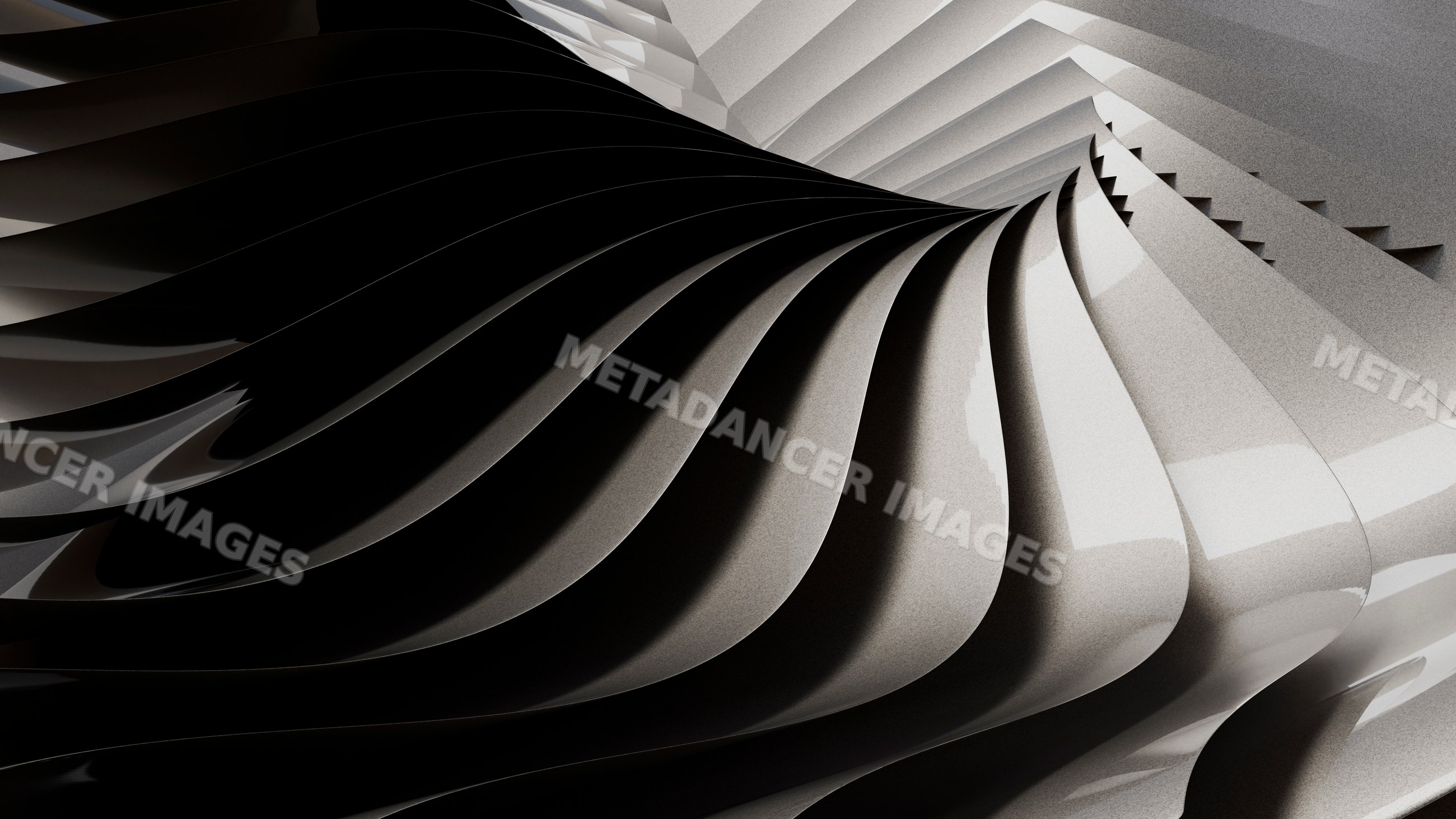 Abstract twisting black and white curved shapes