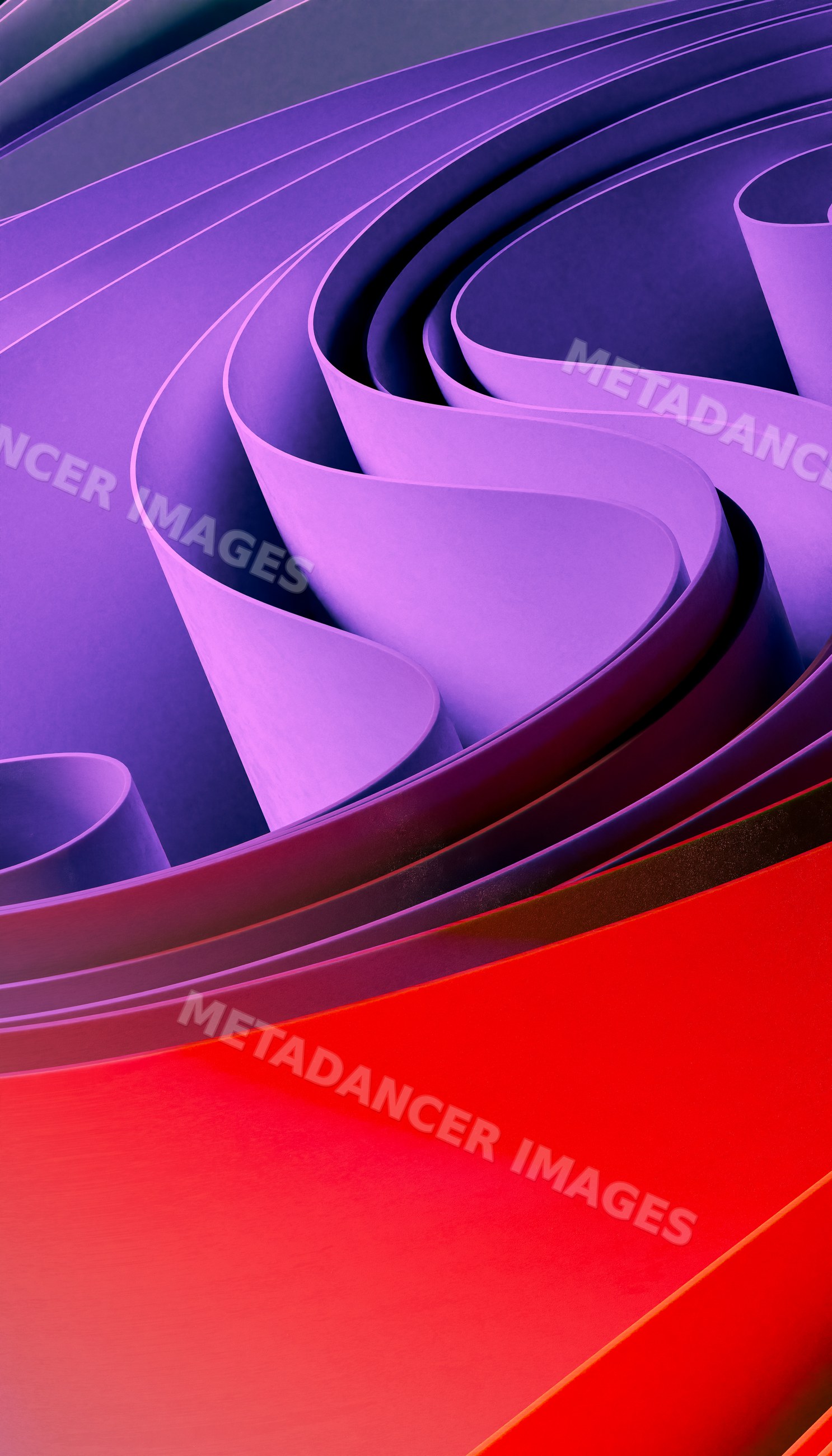Abstract purple and red layered paper shapes forming smooth curved