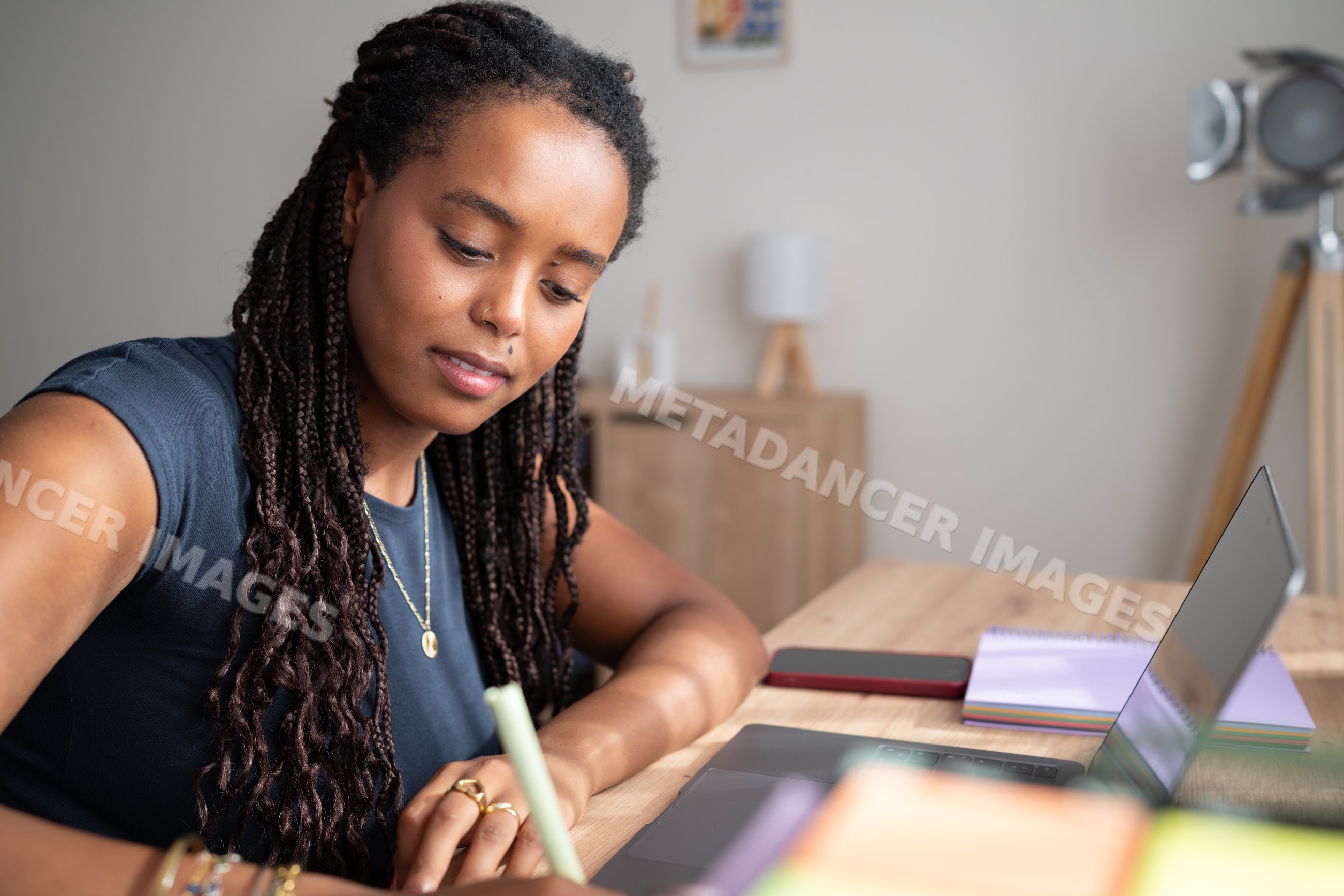 African American woman writing