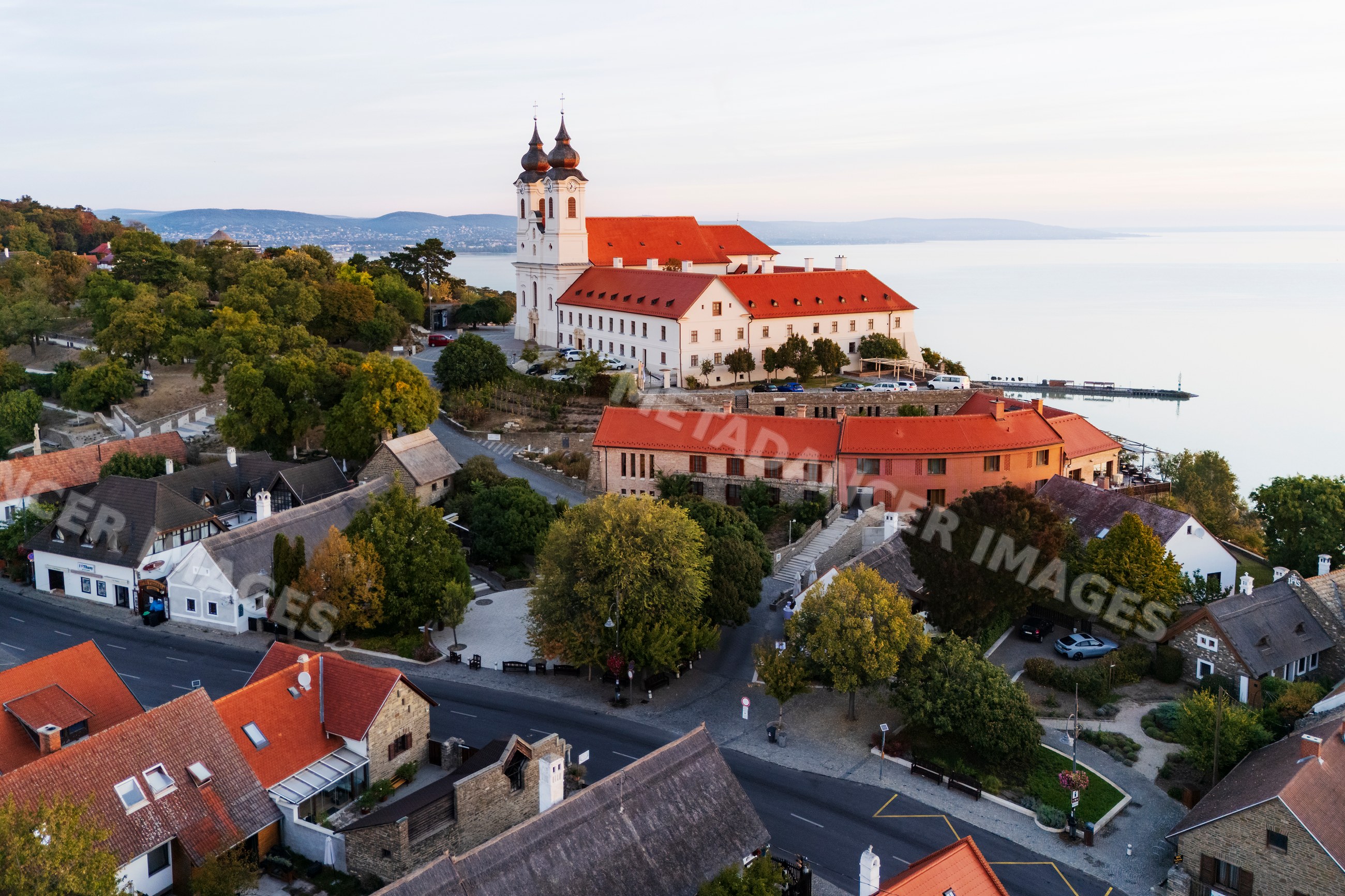 Benedictine Abbey of Tihany at Dawn overlooking Lake Balaton Hungary