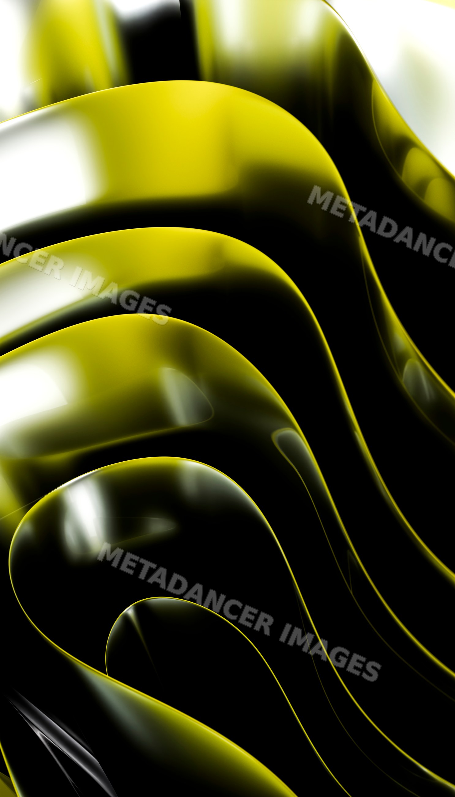 Yellow abstract curves with glossy surfaces on Black background