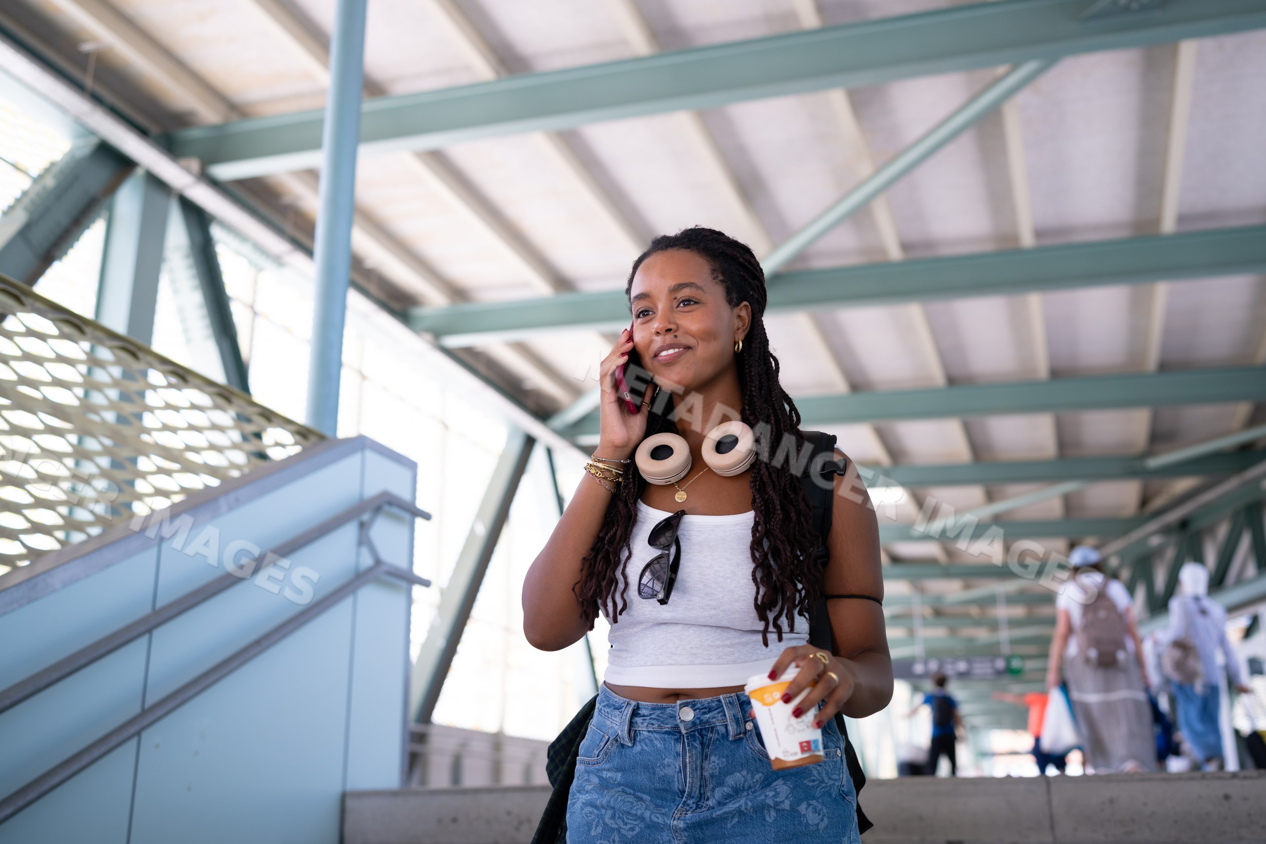 Young African American woman talking on phone