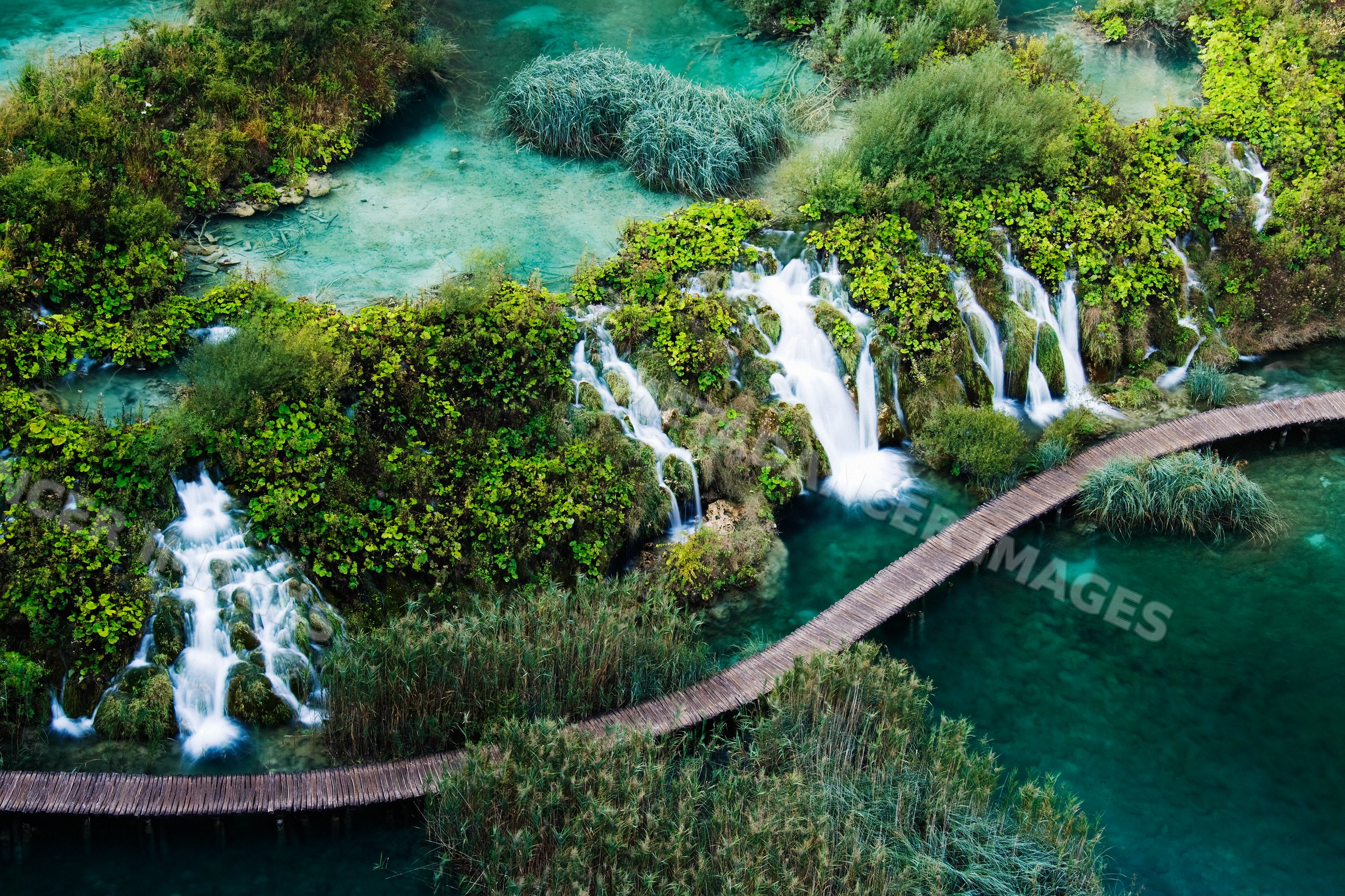 Waterfalls and wooden footbridge croatia
