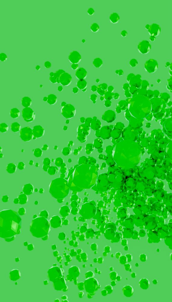 Cluster of floating green faceted crystals and gemstones