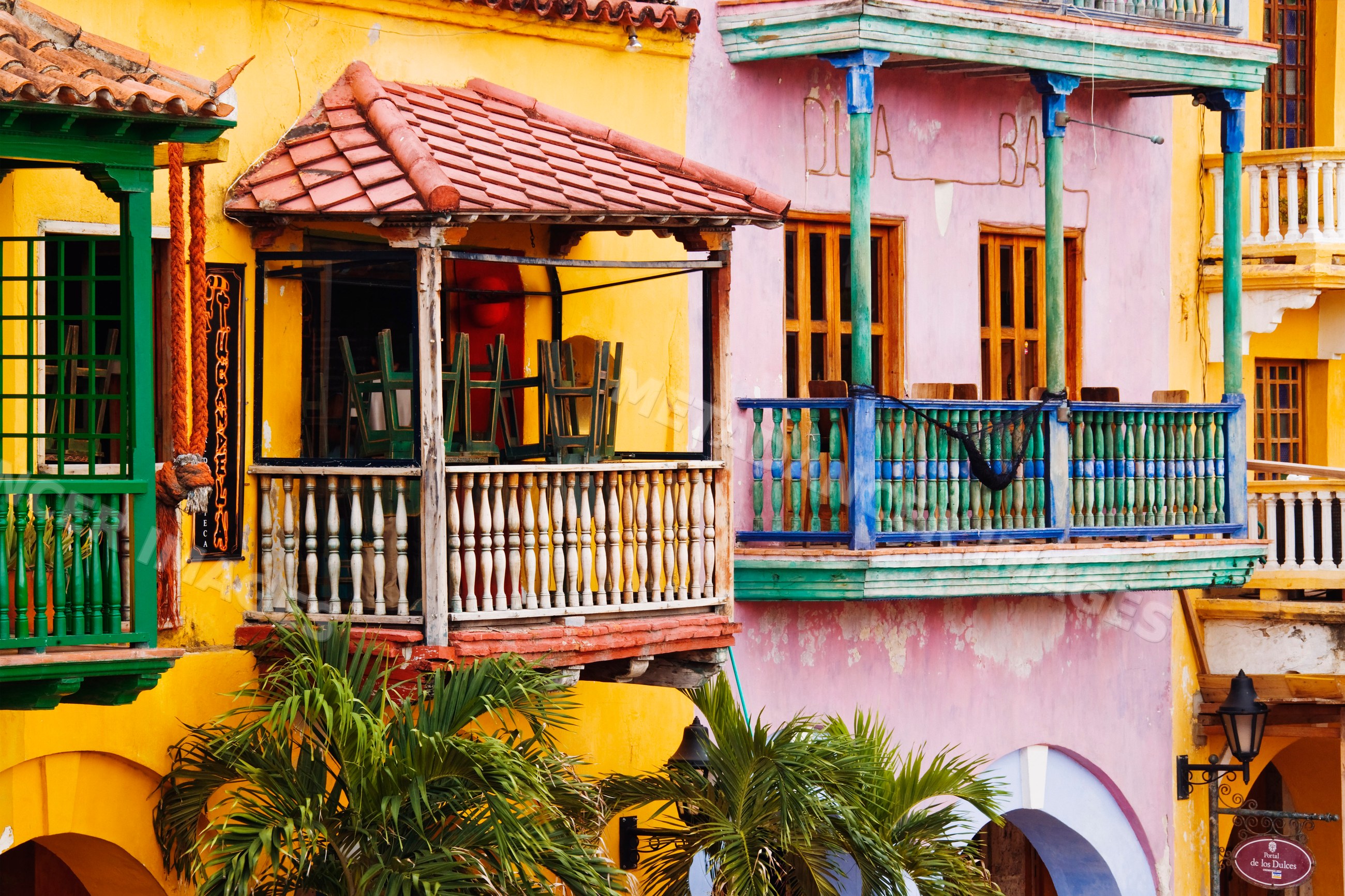 Colorful buildings with balconies, columbia