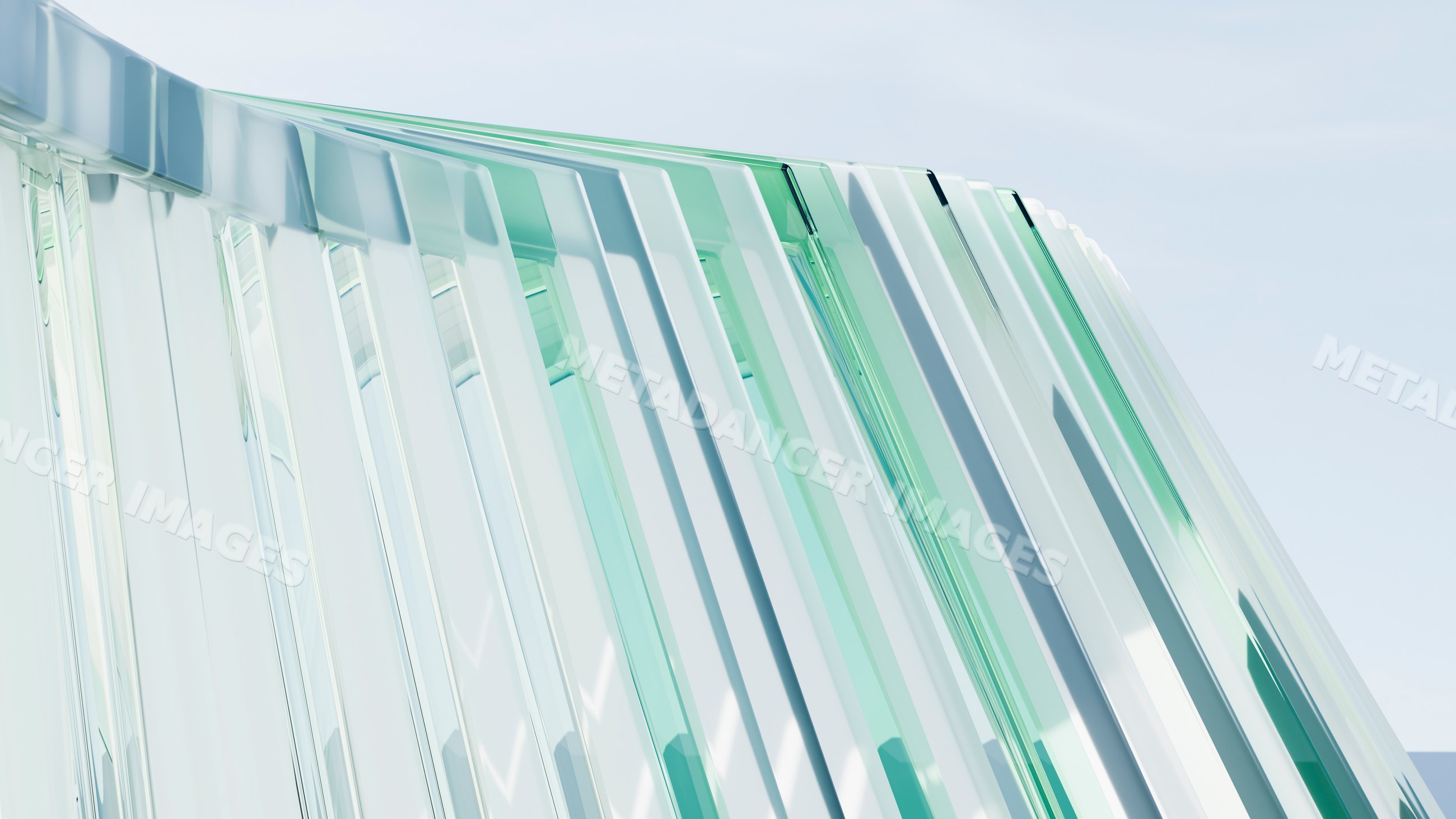 Modern architecture featuring layered glass panels and reflective
