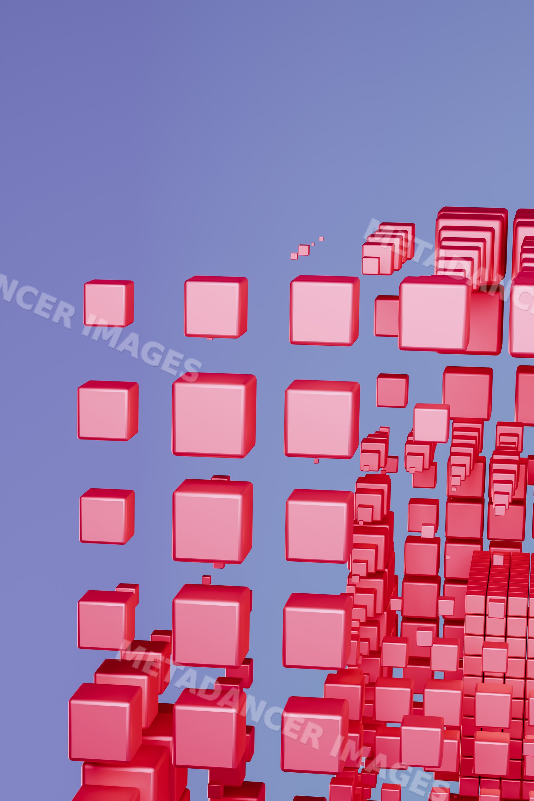 Pink 3d cubes floating in an abstract digital art background