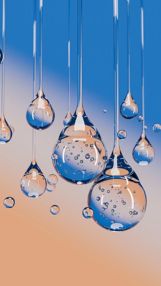 Close-up of water droplets suspended with surface tension