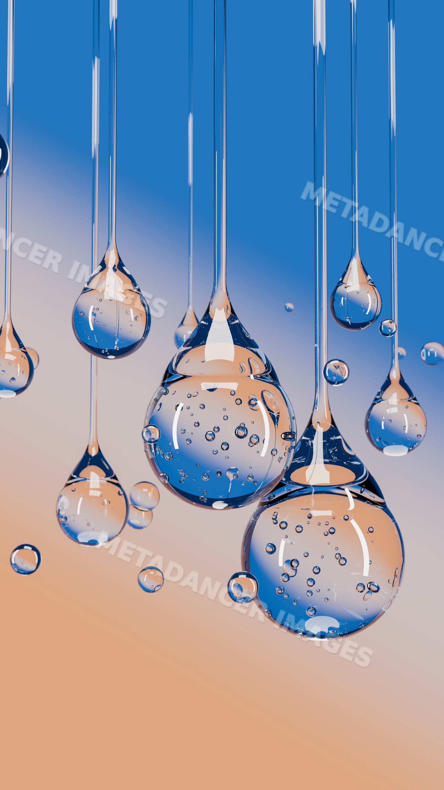 Close-up of water droplets suspended with surface tension
