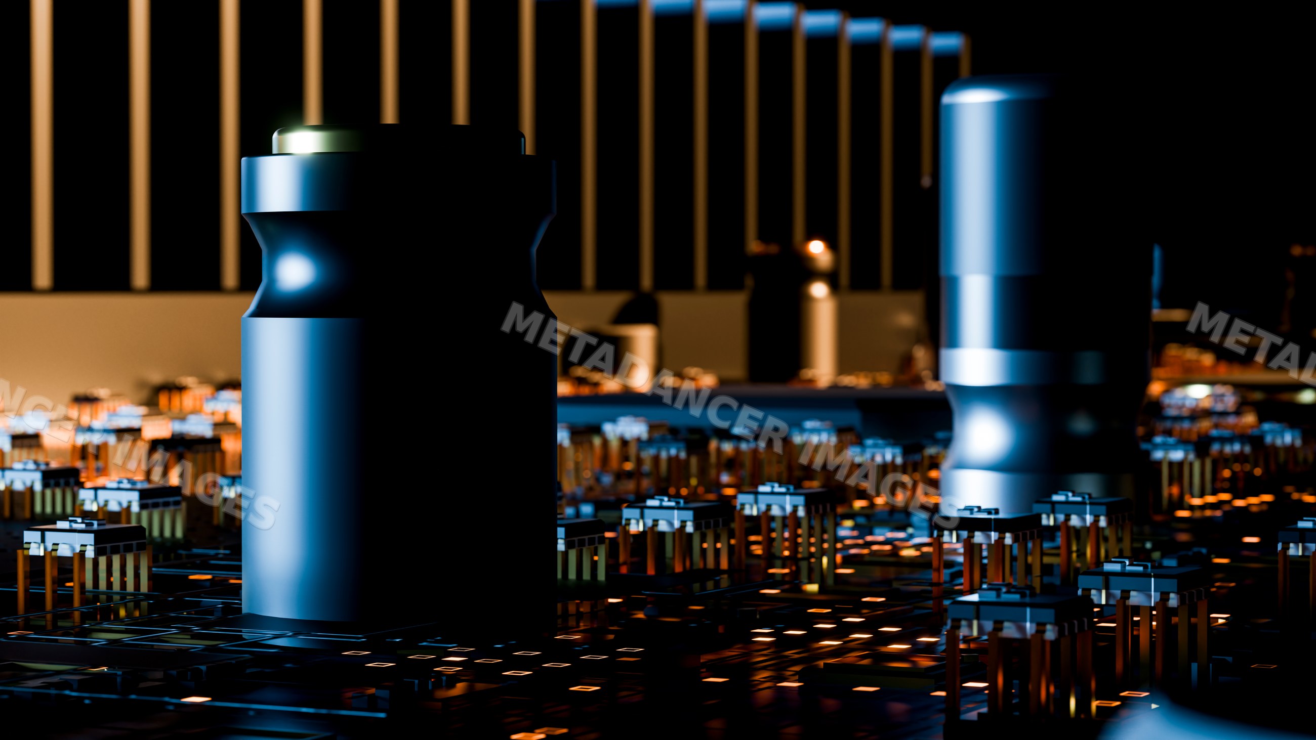 Close-up of capacitors and electronic components on a digital circuit