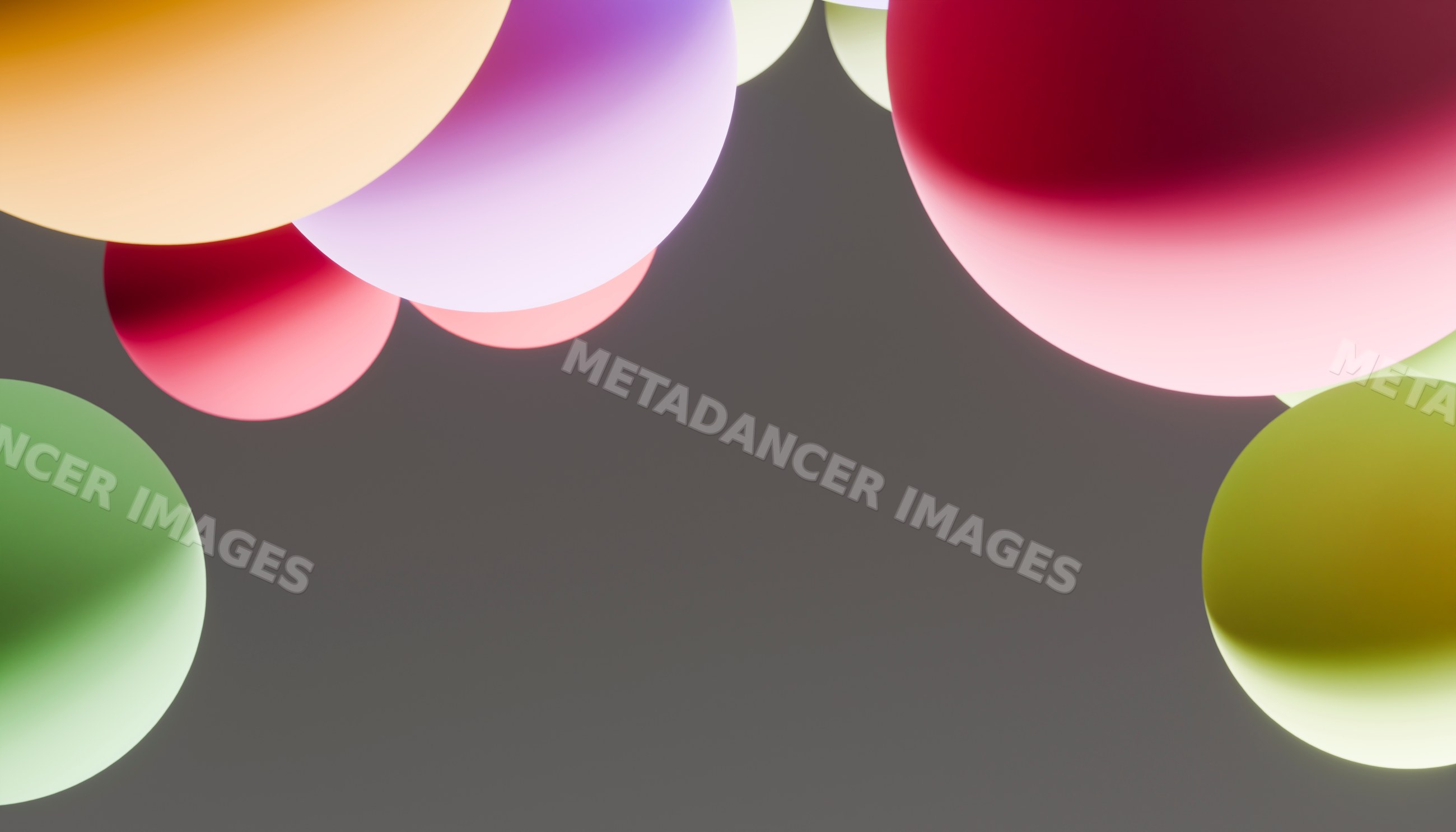 Colorful floating spheres with soft gradient lighting on gray