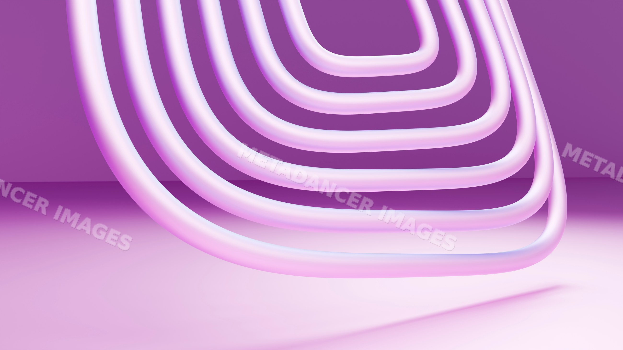 Abstract pink curved sculpture installation with geometric shapes