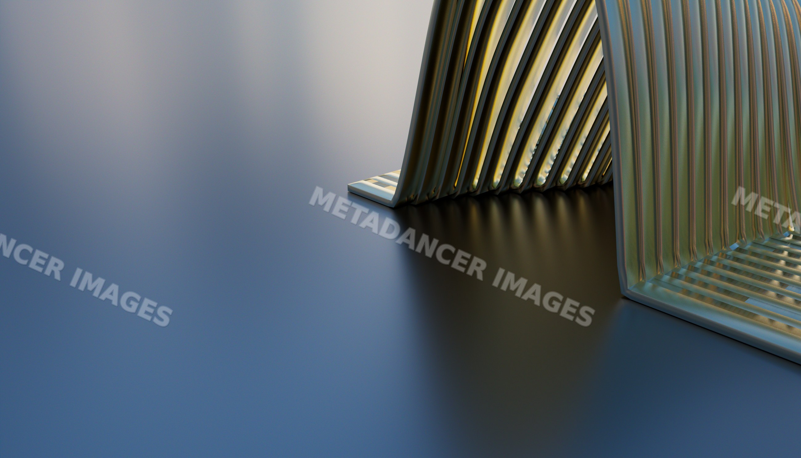 A close-up of a modern metallic abstract sculpture with geometric