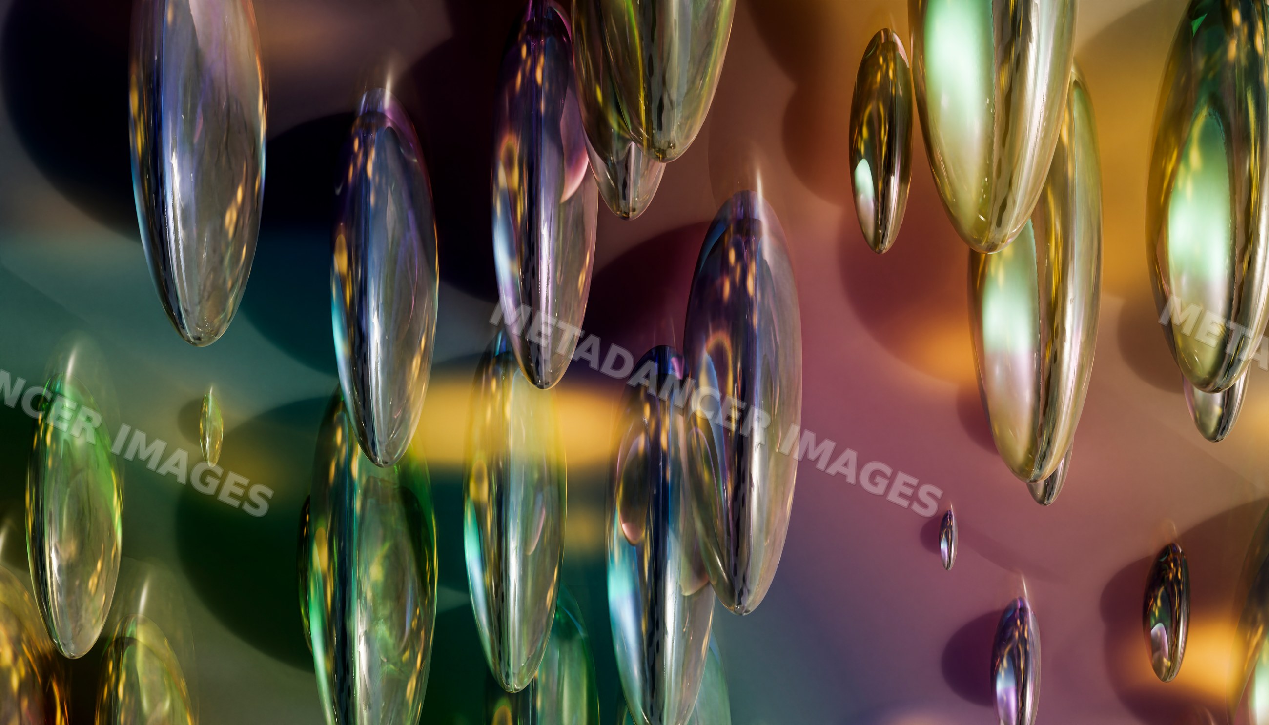 Glass droplets hanging in abstract decorative installation