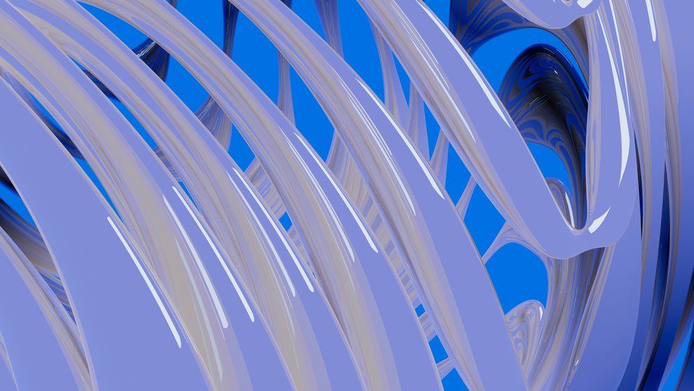 Abstract 3d rendering of twisting blue curved shapes