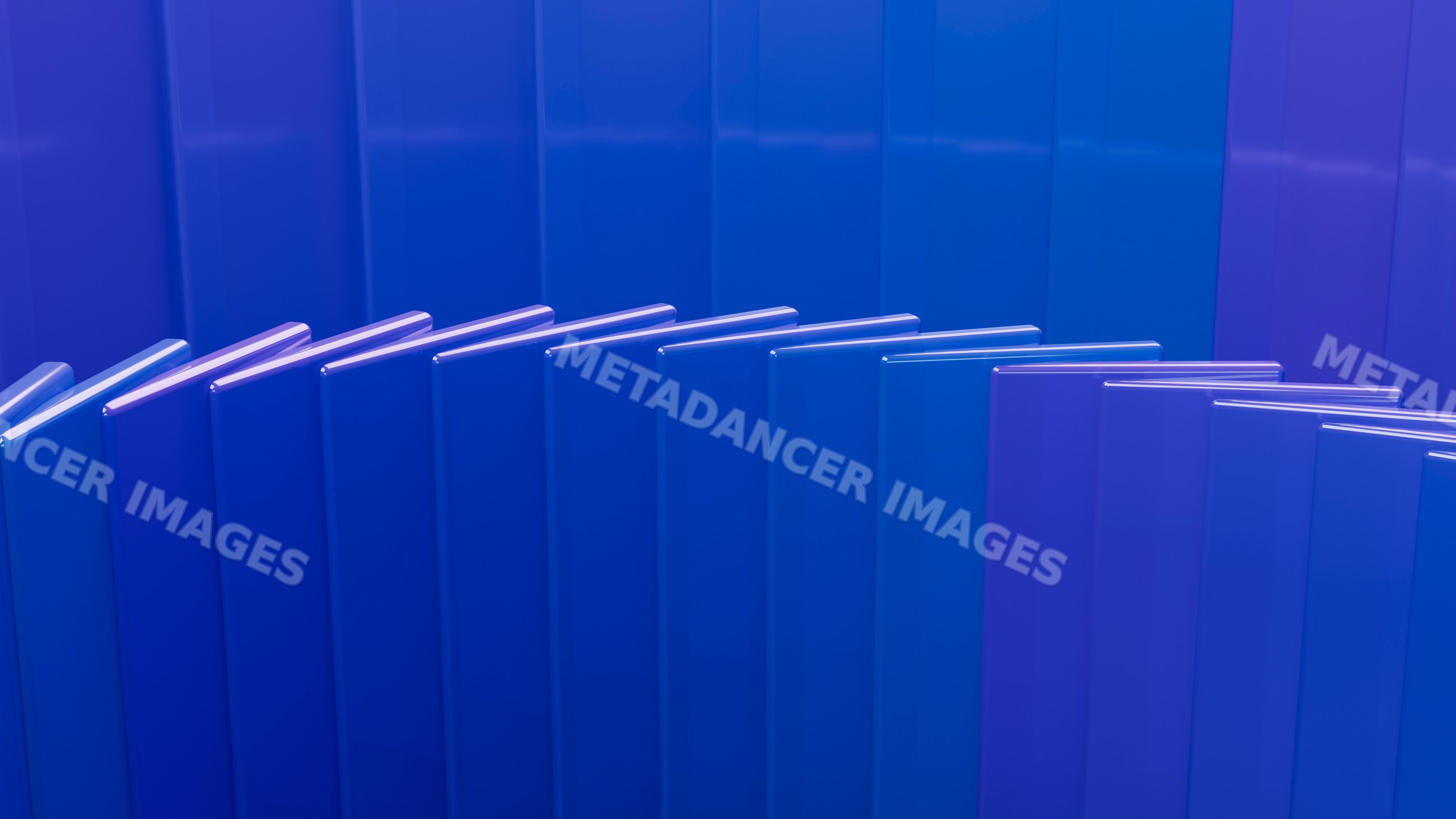 Curved blue shiny panels forming abstract smooth geometric pattern