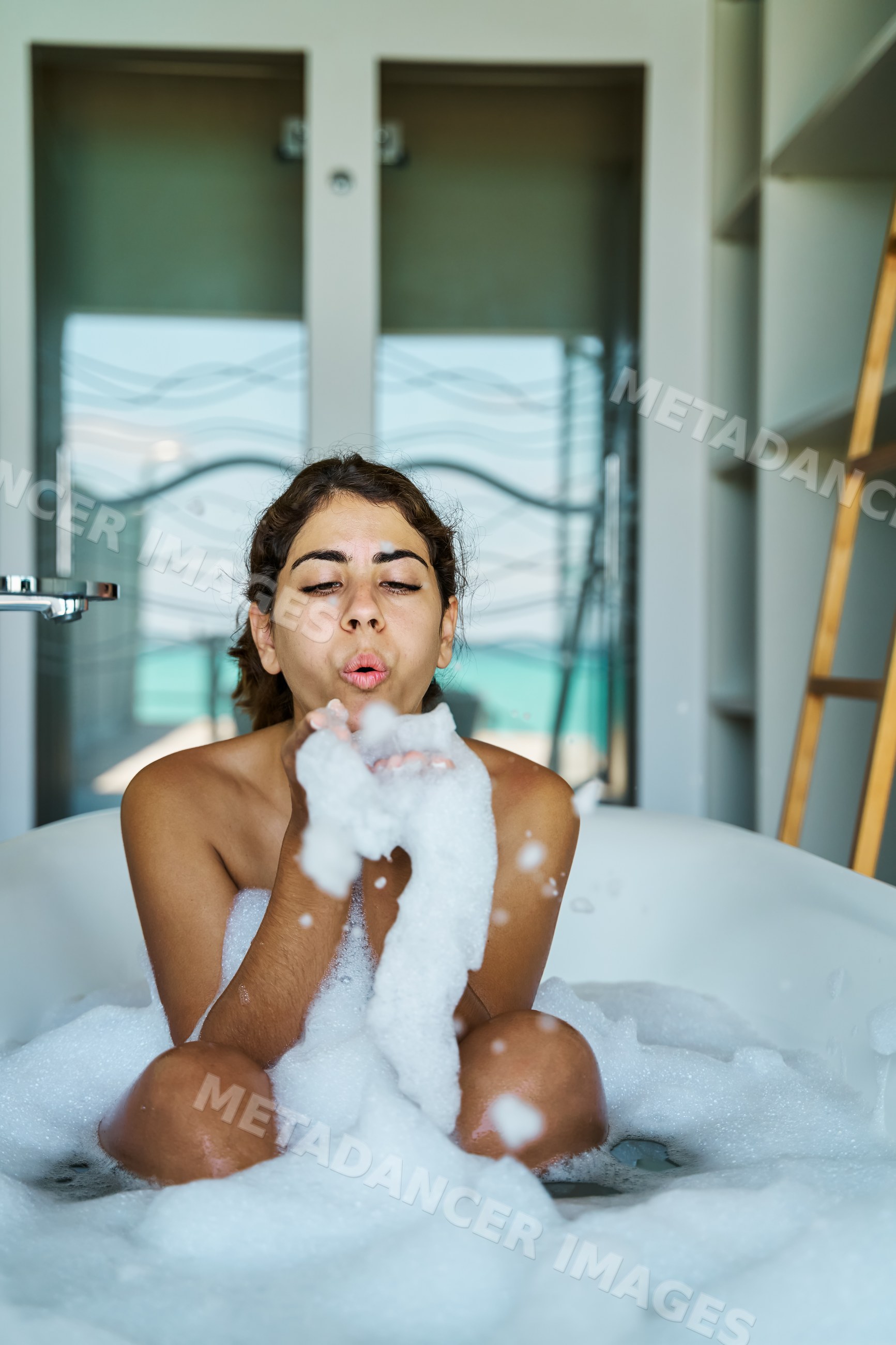 A young white woman relaxing
