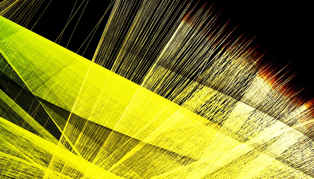 Yellow abstract lines form a geometric pattern on a dark background