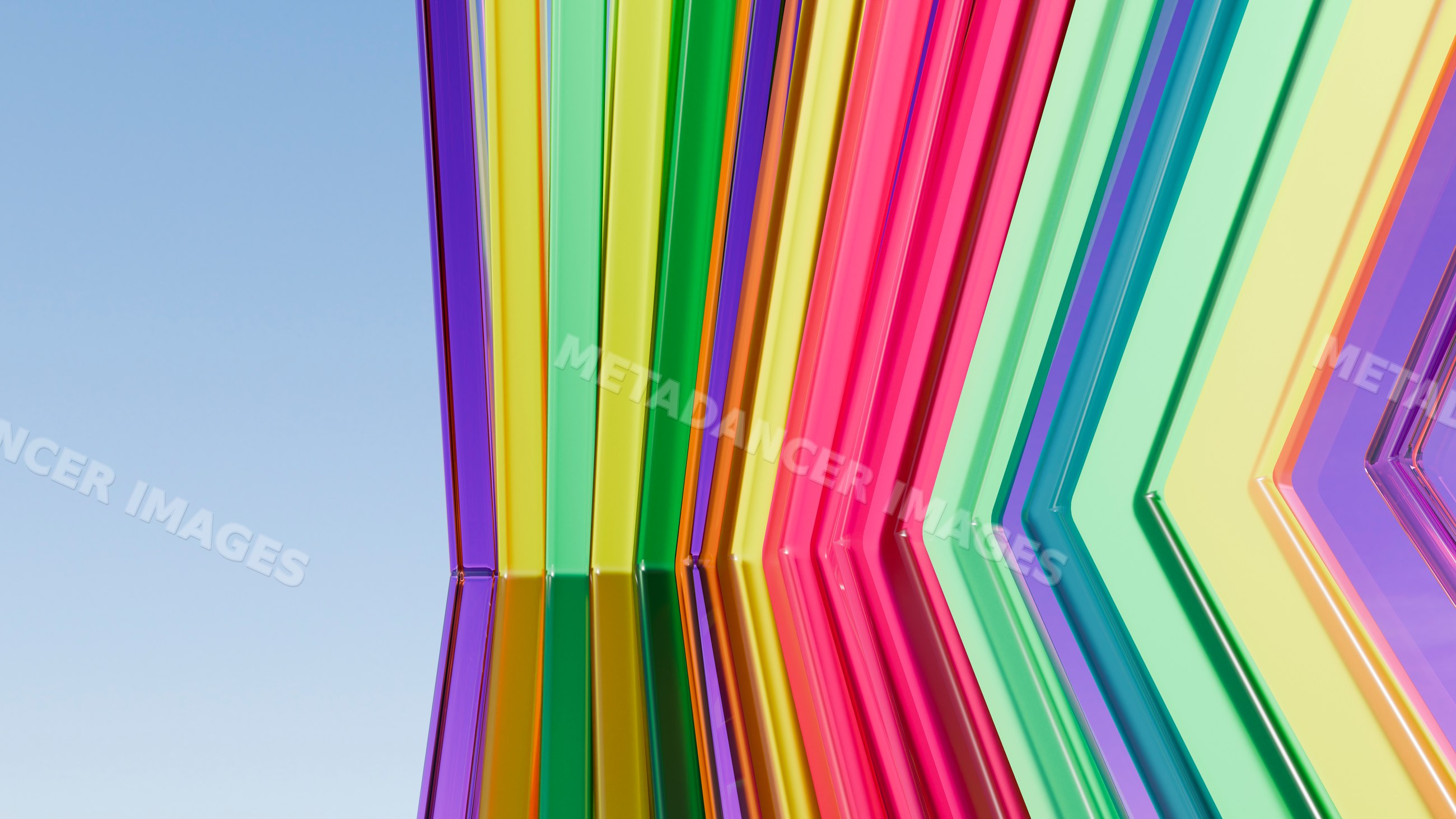 Colorful plexiglass panels reflecting in symmetrical geometric pattern