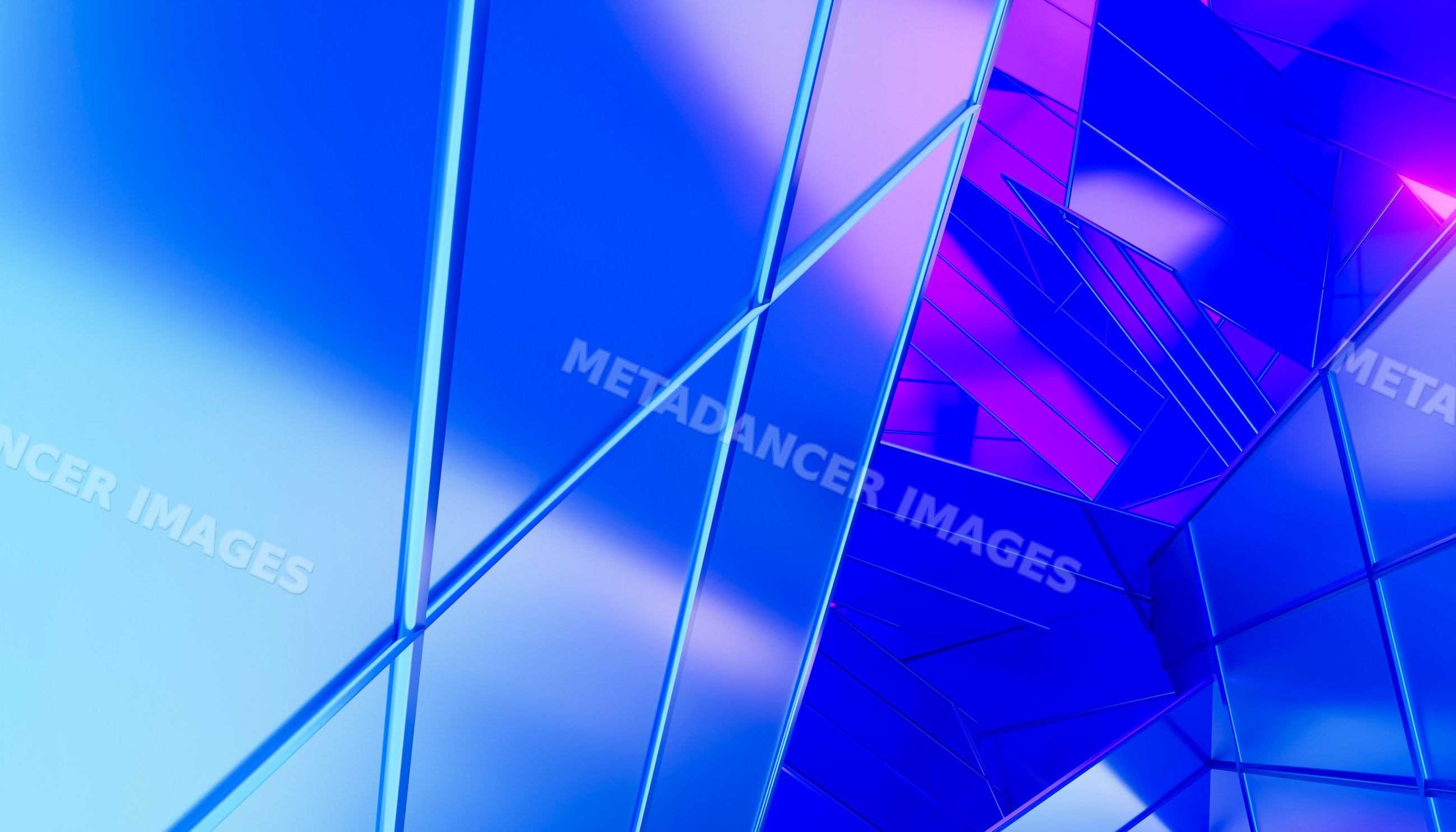 Digital rendering of abstract blue and purple geometric shapes