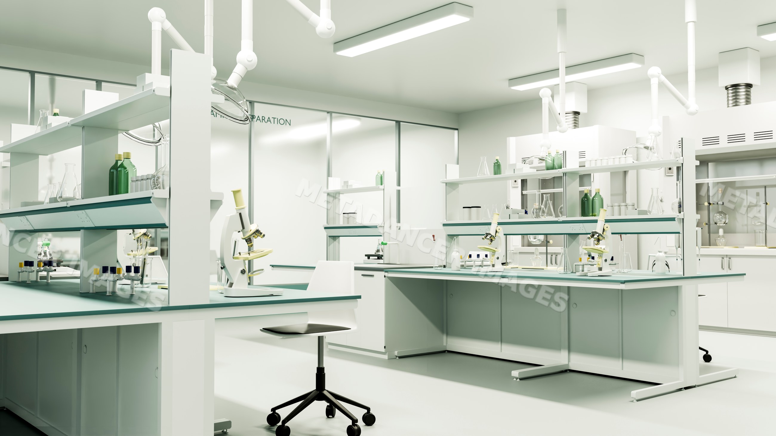 Lab microscopes and scientific equipment in modern laboratory