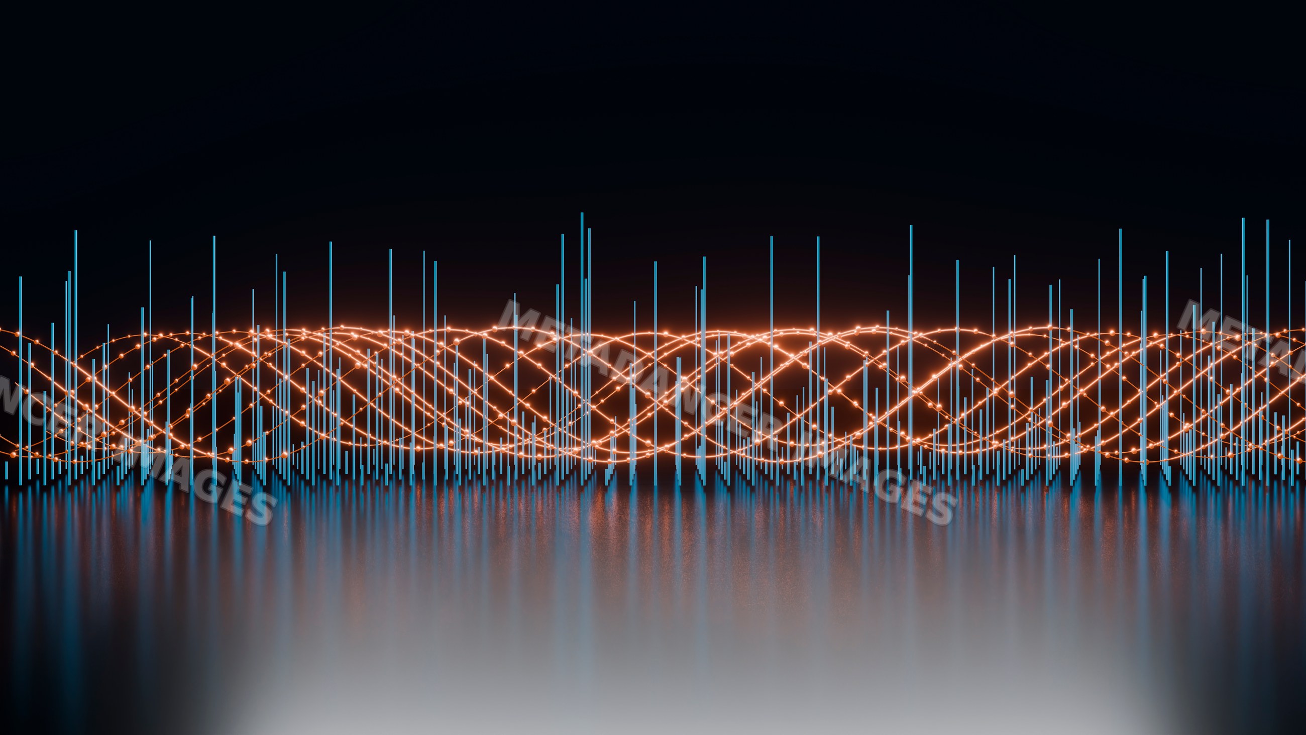 Abstract 3d digital illustration of glowing light waves intertwined