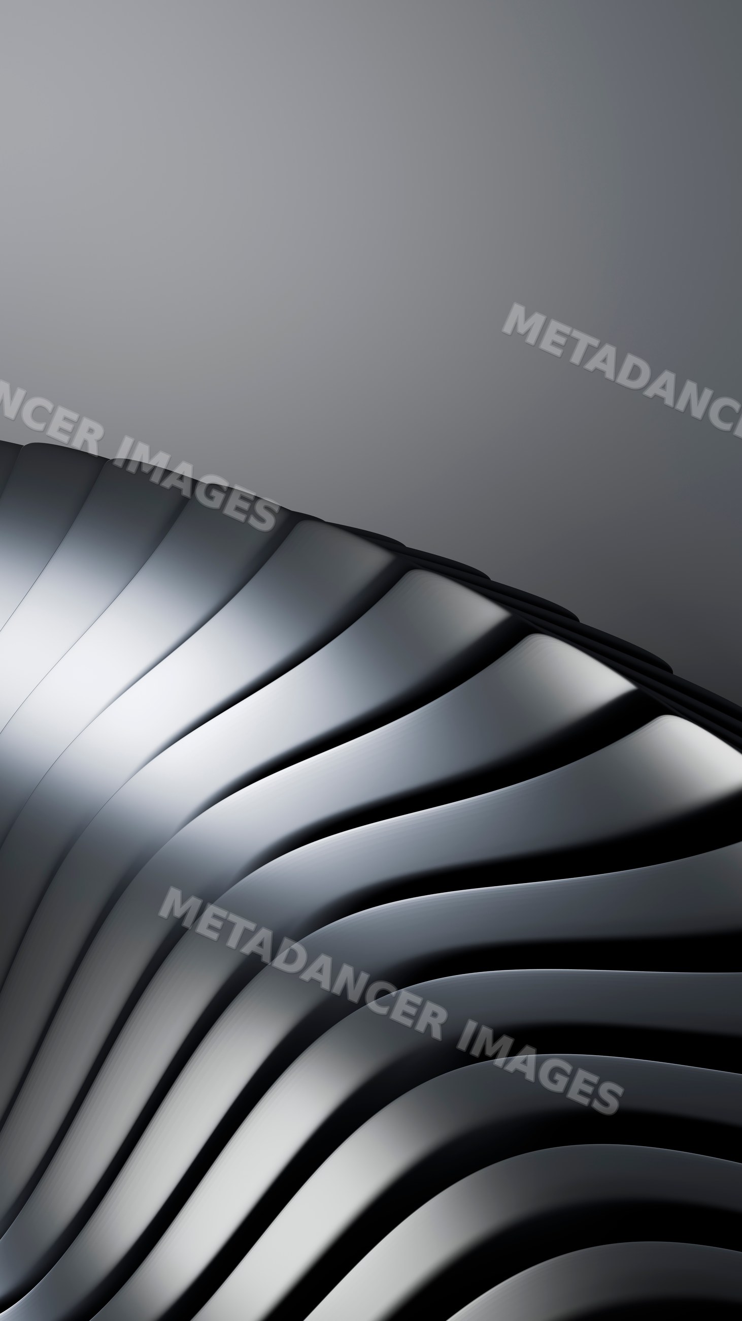 Abstract close-up of shiny curved metallic surface with wave pattern
