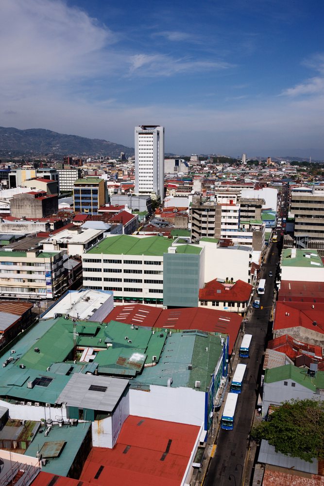 Cityscape of san jose, costa rica with urban buildings and traffic