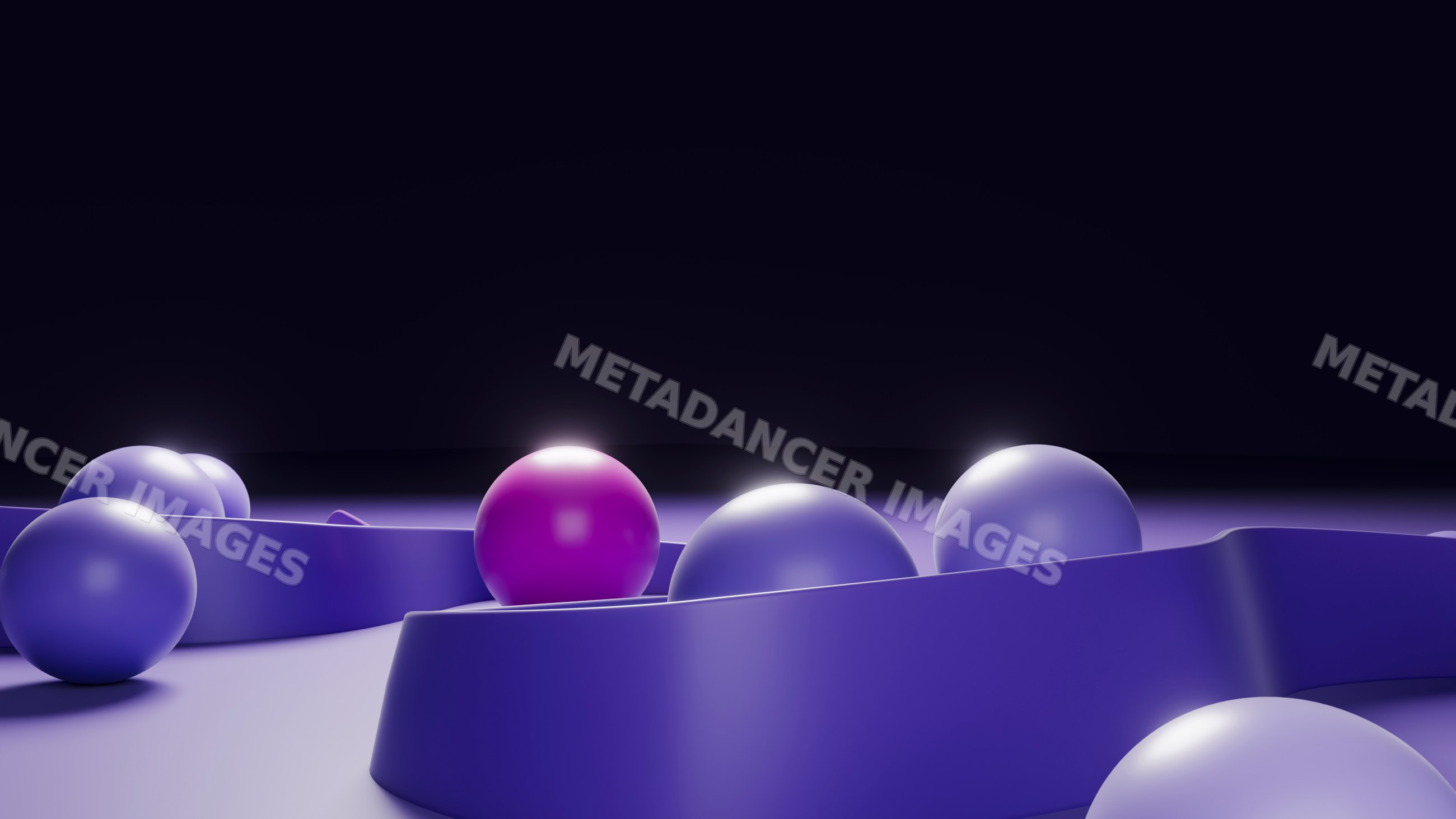 3d render of glowing purple and blue spheres in abstract composition