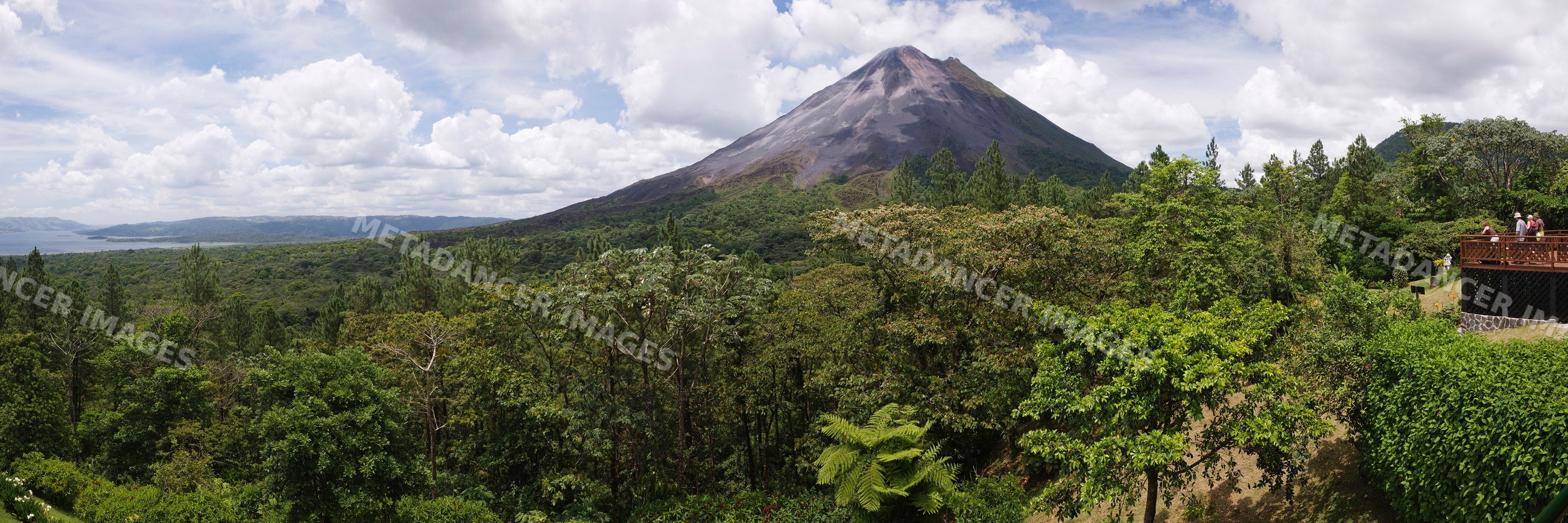 Arenal volcano landscape with forest and observation deck