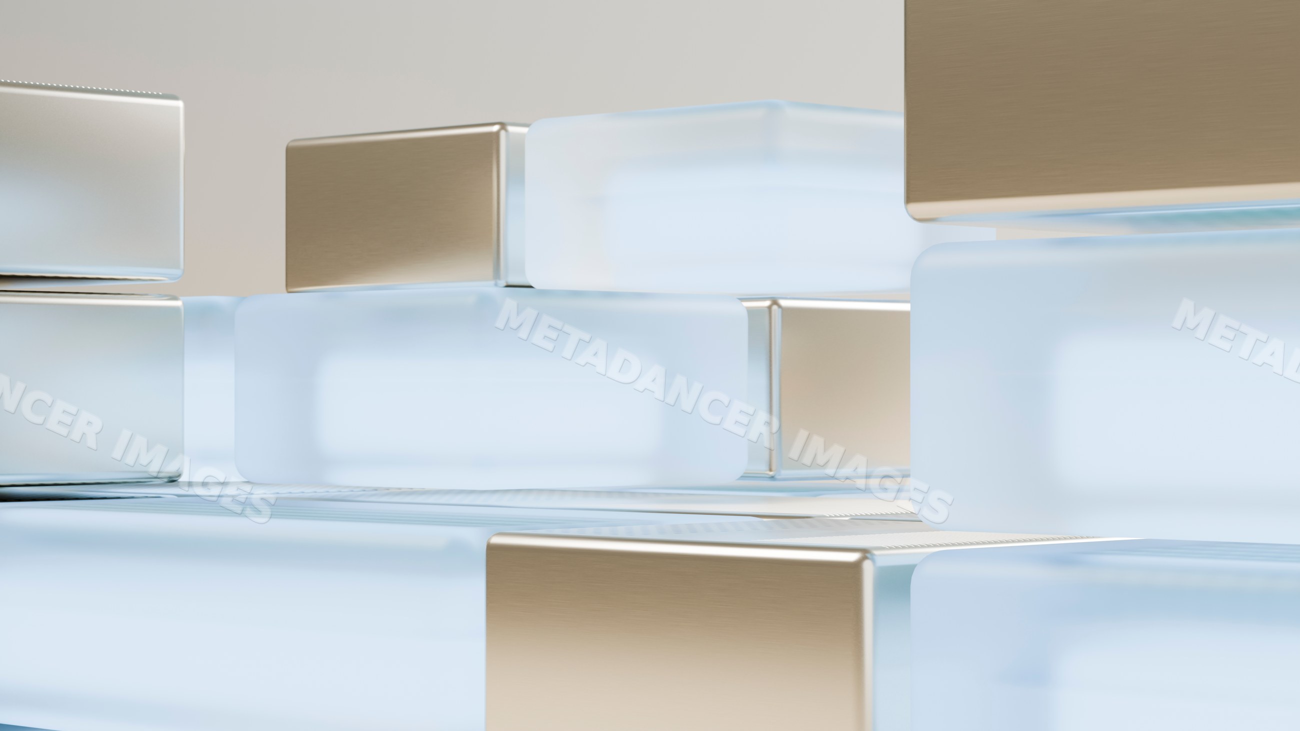 Abstract 3d stacked glass and metallic rectangular blocks
