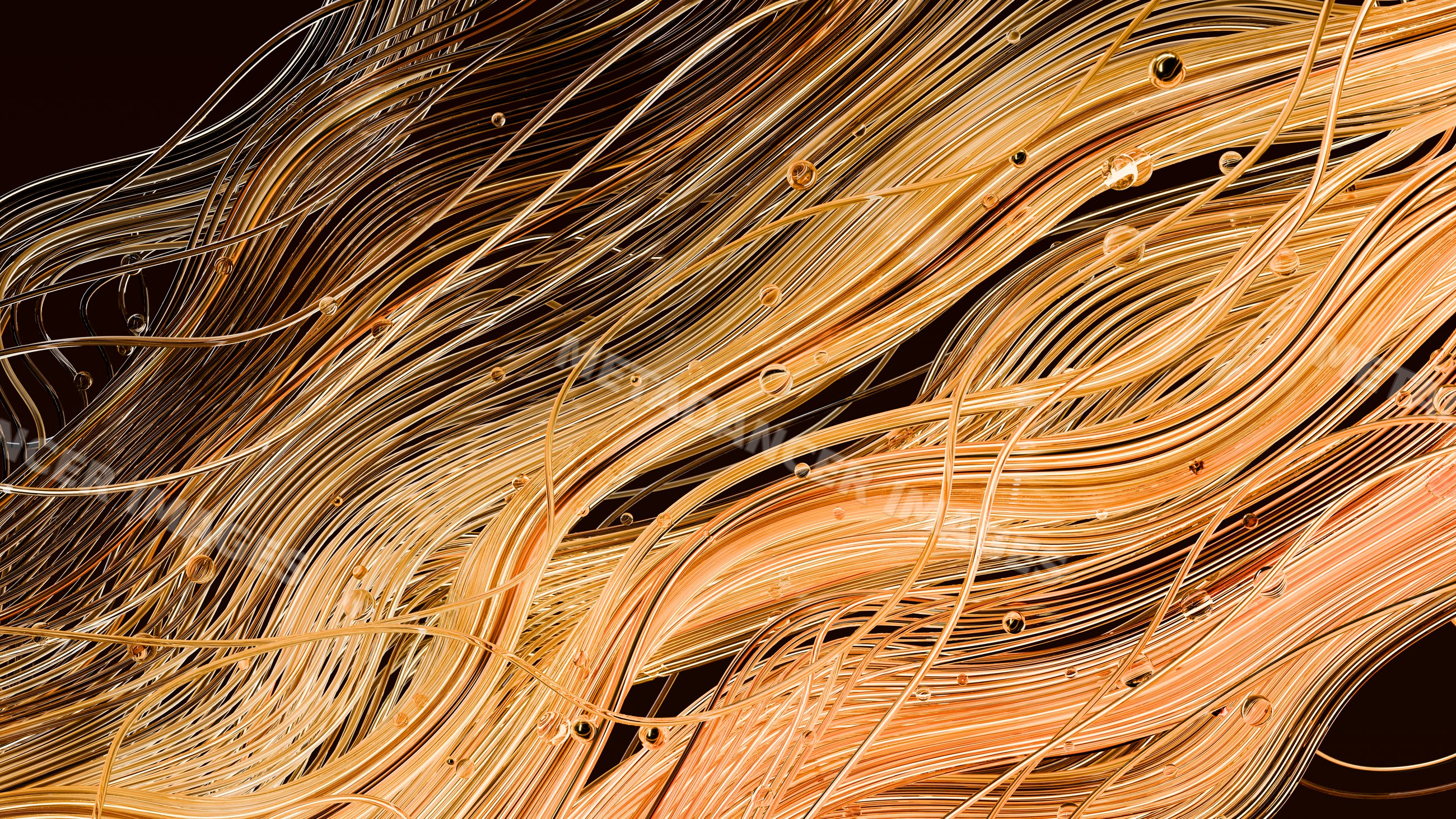 Golden flowing abstract waves with metallic texture and fluid motion