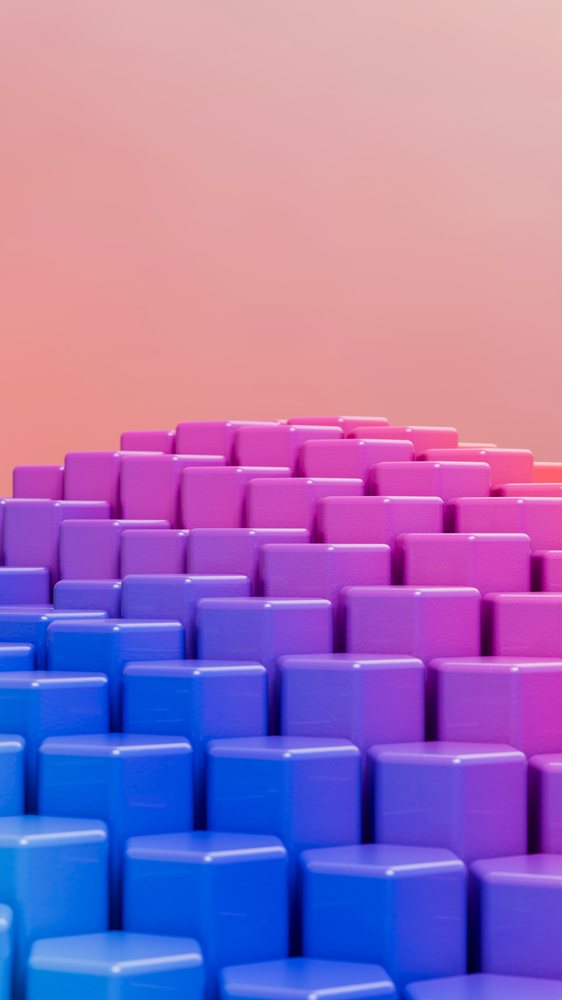 Stacked gradient bars in blue, purple