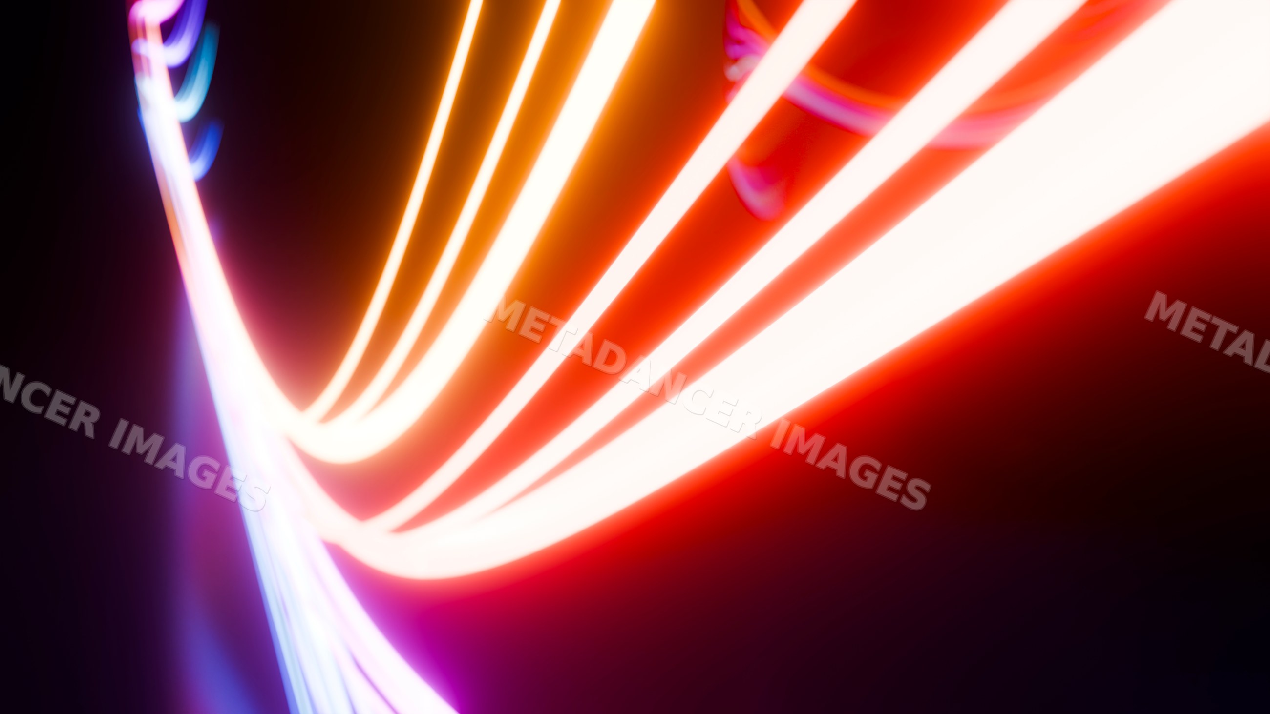 Curved glowing light trails against dark background digital abstract