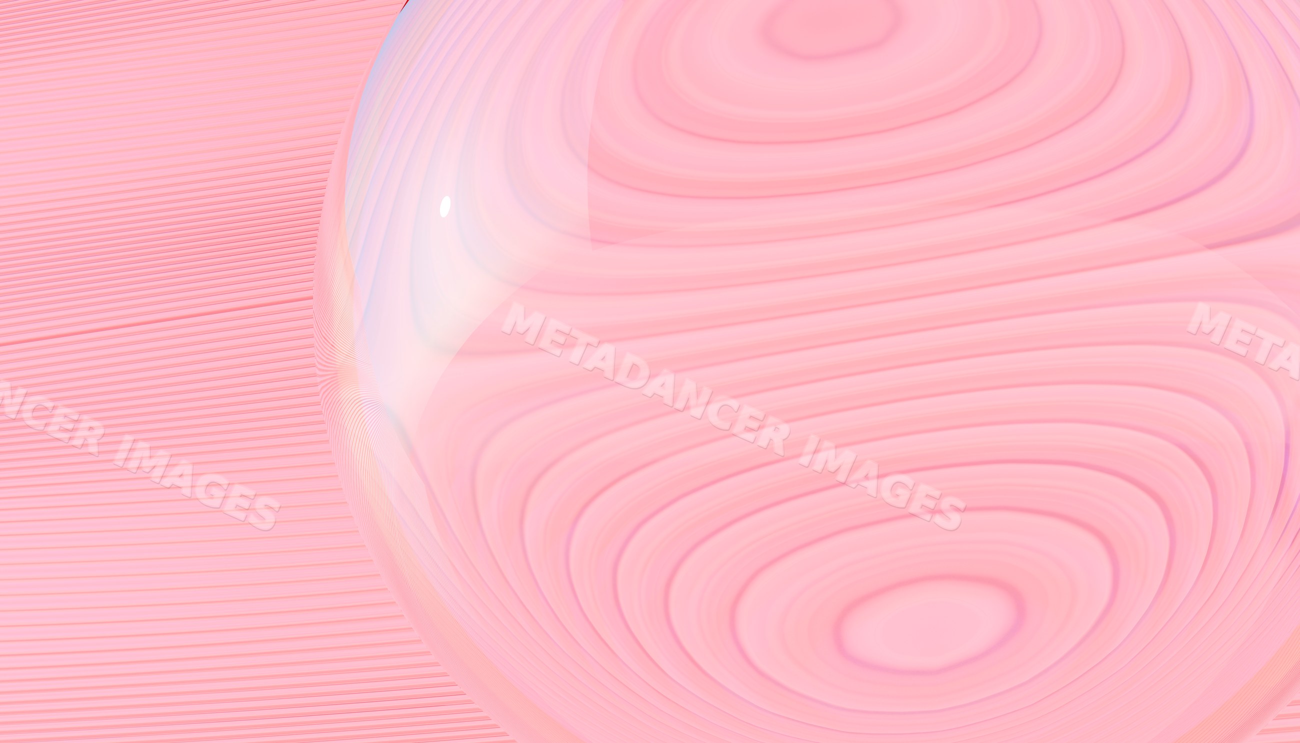 A smooth transparent pink glass sphere with soft circular patterns